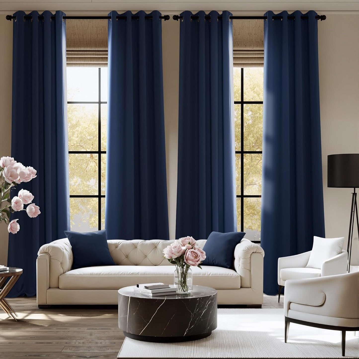 NICETOWN Navy Blue Blackout Panels 63 Inches Long - Grommet Thermal Insulated Shades for Living Room, Yard, Kid's Room, Laundry, Pantry - 1 Pair, W52 x L63