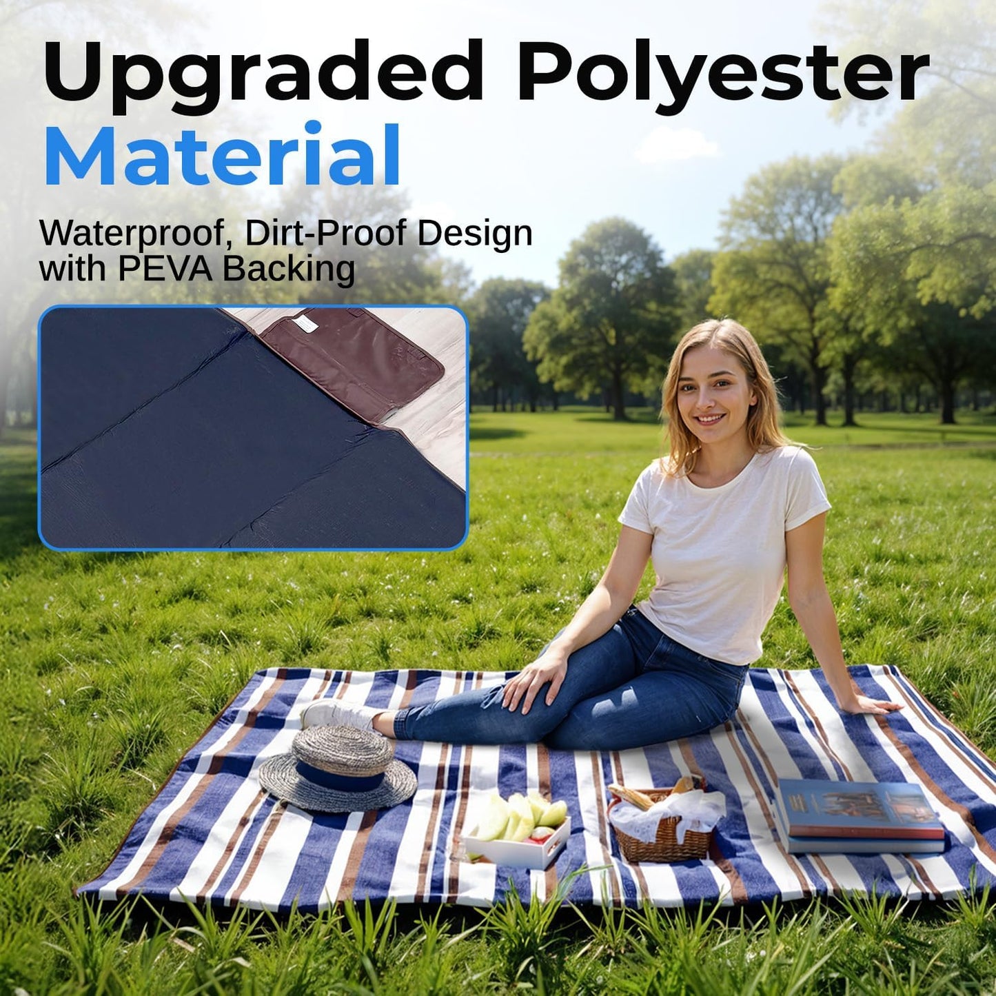 scuddles Extra Large Picnic & Outdoor Blanket Dual Layers for Outdoor Water-Resistant Handy Mat Tote Spring Summer Camping Blanket Great for The Beach
