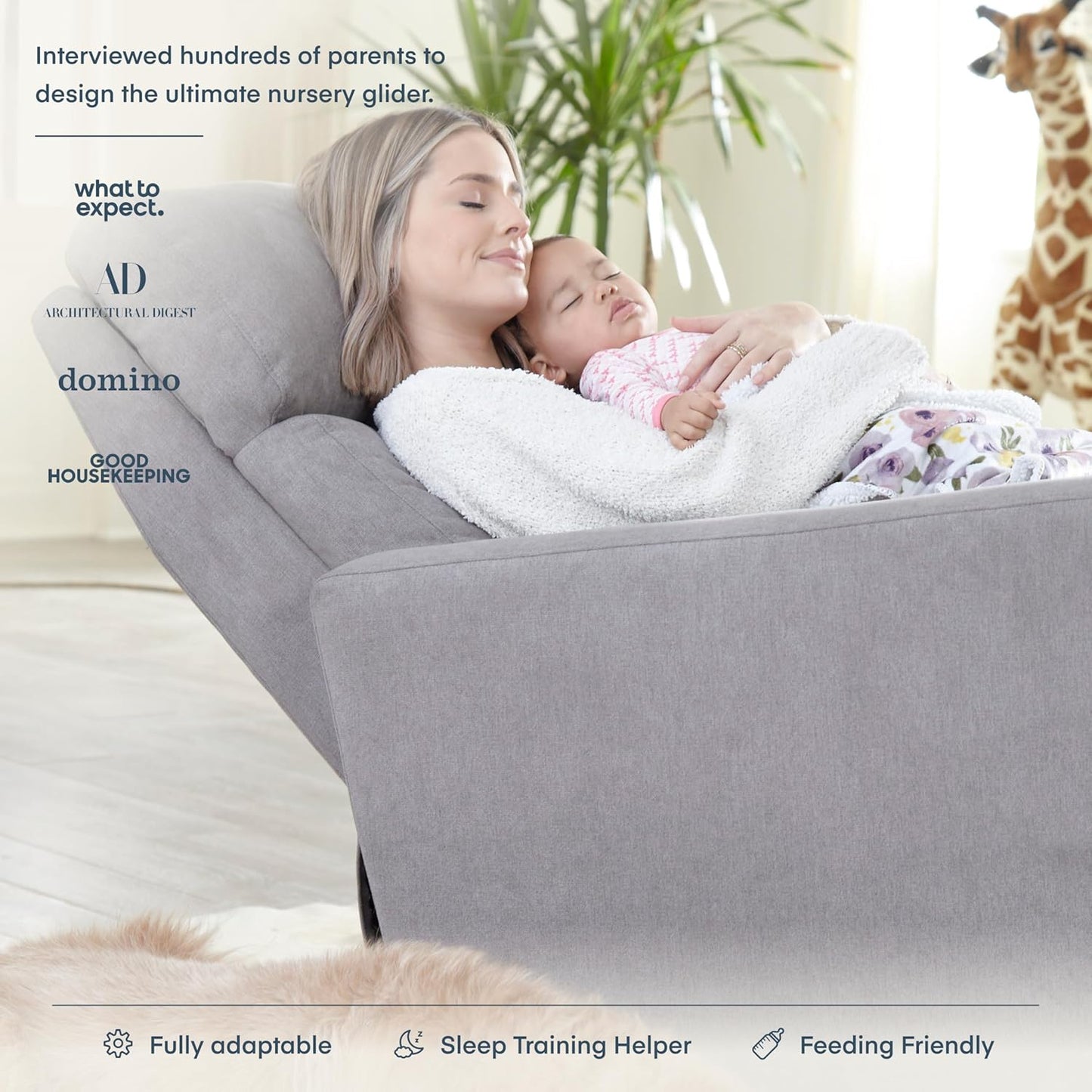 Nurture& The Glider – Premium Power Recliner Nursery Chair with Stationary Headrest | Designed for Comfort and Simplicity | Built-in USB Charger
