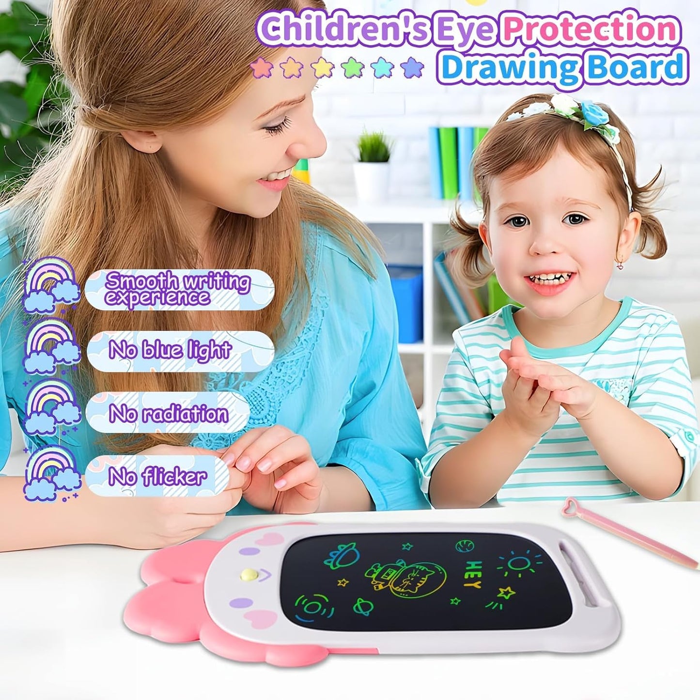 LCD Writing Tablet for Girl 3 4 5 6 Year Old 10 Inch, Drawing Board, Doodle Pad, Paint, Travel Toys, Road Trip, Birthday Gifts for Kids (Pink Bunny)