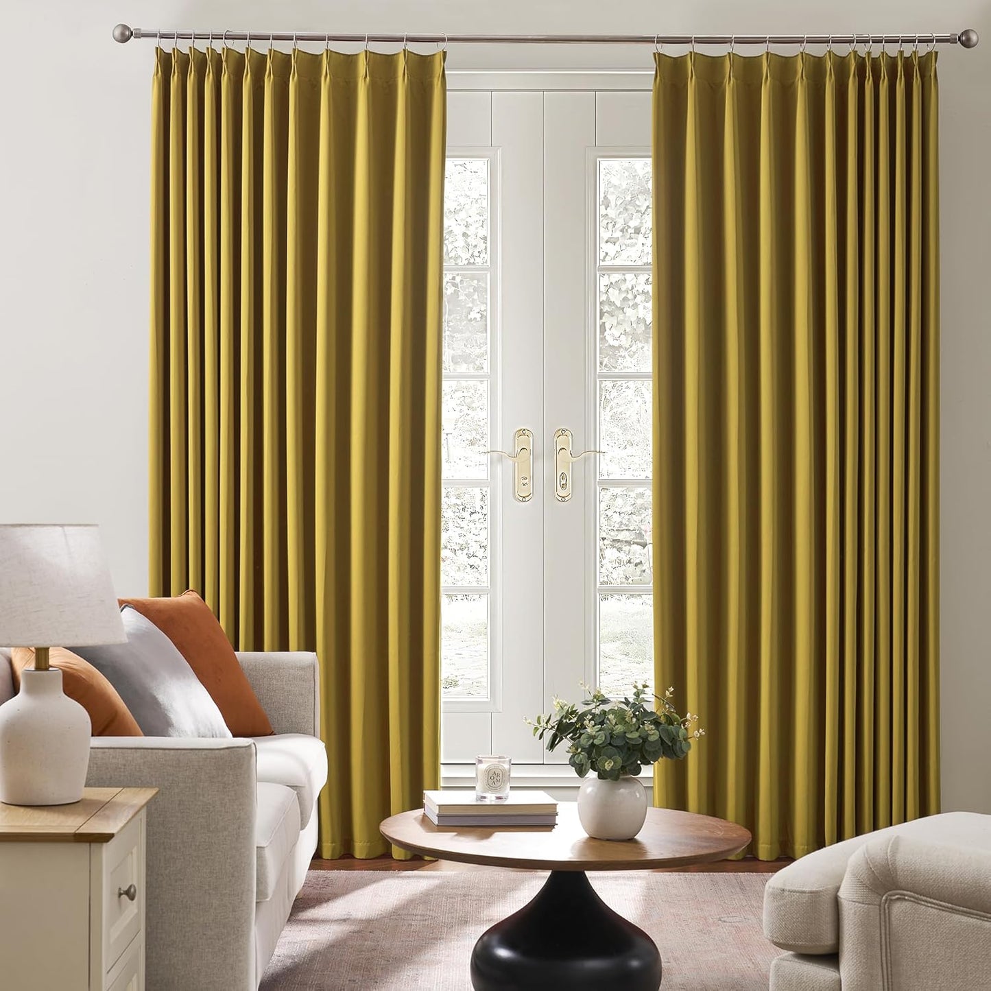 KEQIAOSUOCAI Yellow Pinch Pleated Curtains 92 Inch Length 2 Panels Set Noise Cancelling Window Drapes for Nursery Bedroom Living Room 40x92