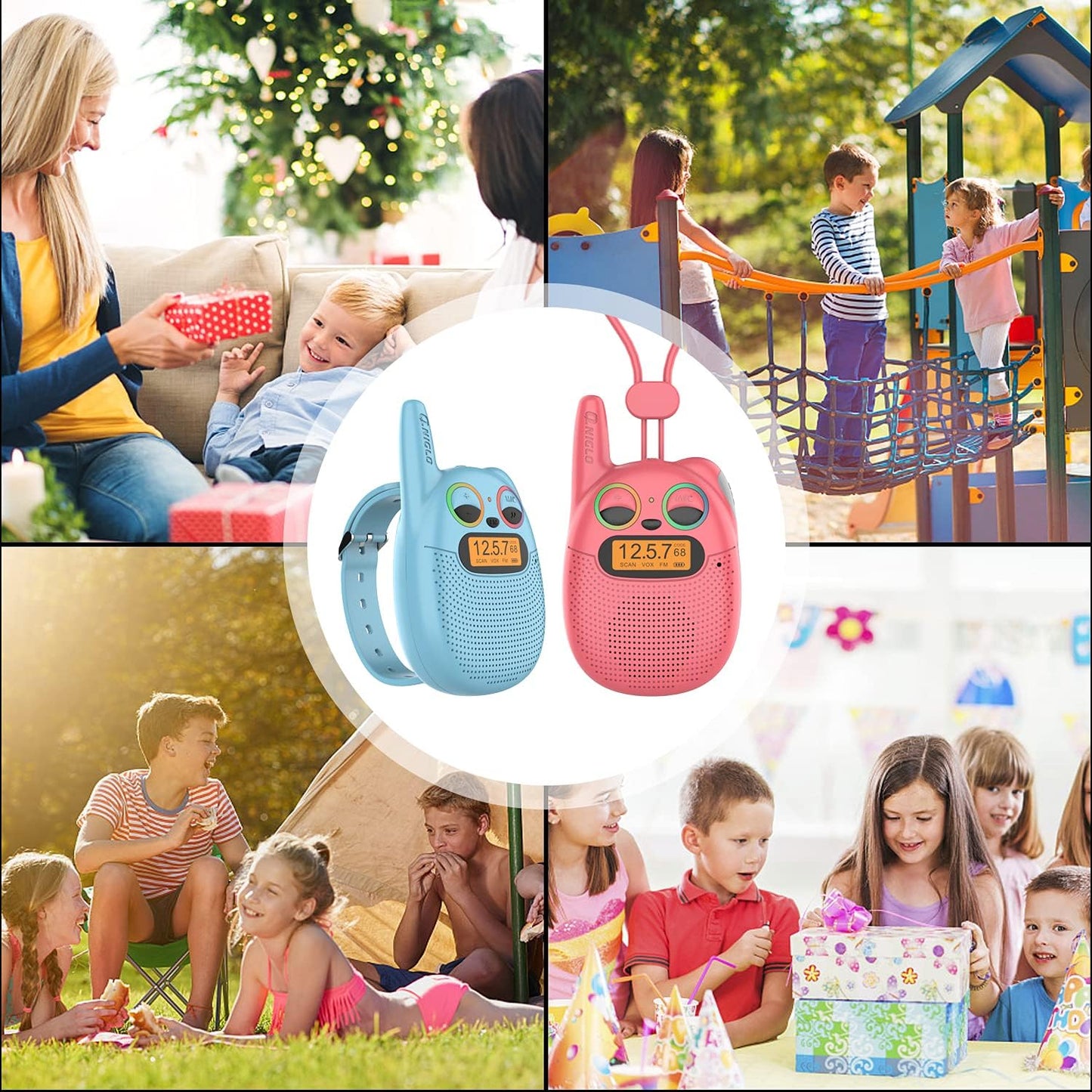 Qniglo Walkie Talkies for Kids Rechargeable, Christmas Birthday Gifts for Boys Girls Age 3-12, Kids Walkie Talkies with FM Radio for Adventure Game Camping Toys for 5 6 7 8 9 10 Year Old Teens Boy