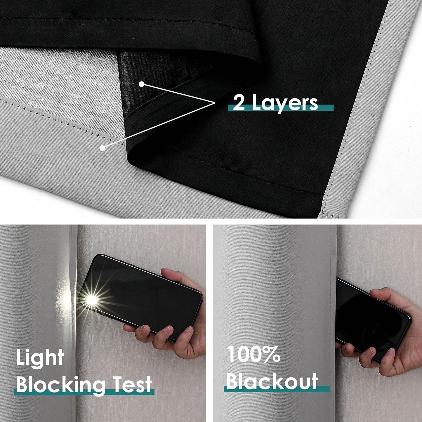 ChrisDowa 100% Blackout Curtains for Bedroom with Black Liner, 2 Thick Layers Total Blackout Thermal Insulated Grommet Small Window Curtains 54 Inch Long 2 Panels Set (Light Grey, 52 x 54 Inch)