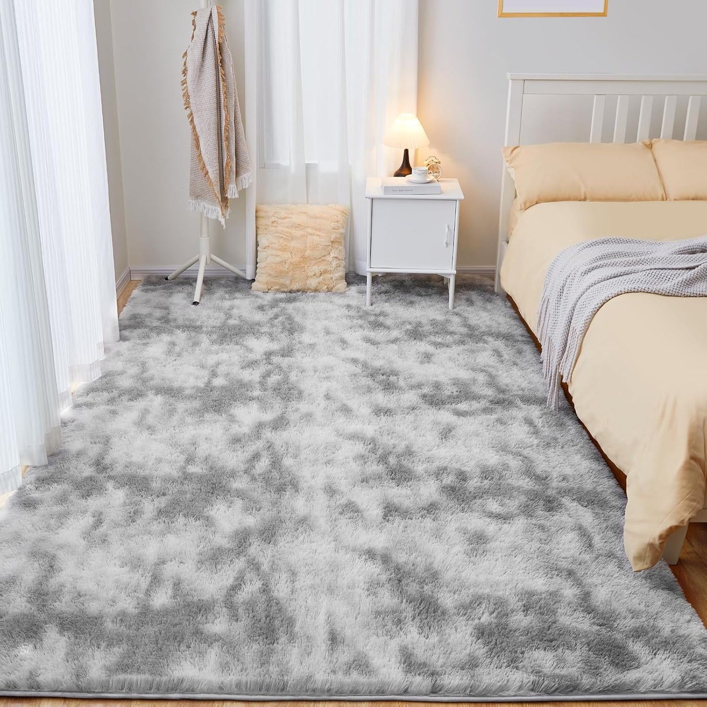 Area Rug, 4x5.8 Tie-Dyed Light Grey Rugs for Bedroom, Soft Plush Area Rugs for Living Room, Nursery, Study Room, Dressing Room, Home Decor