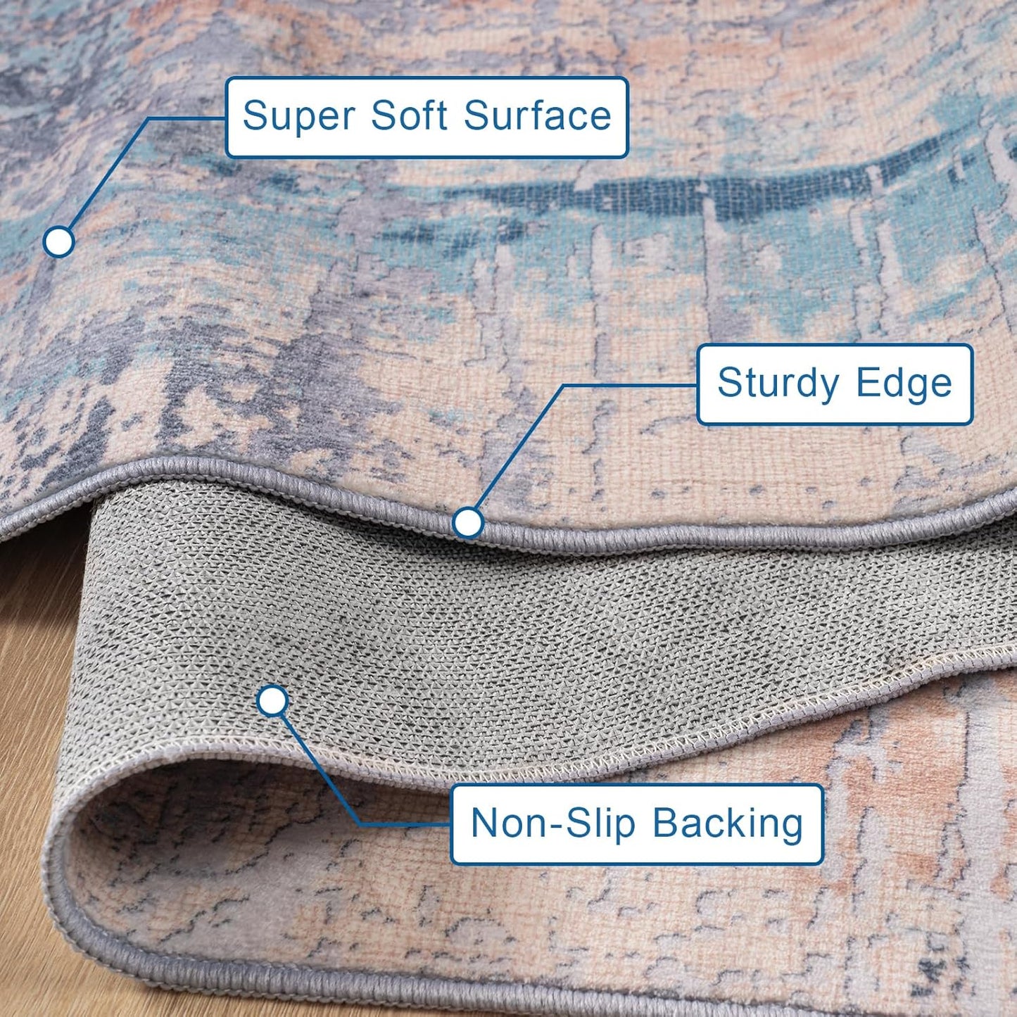 Area Rug Living Room Rug, 4x6 Modern Abstract Washable Rug Beige Blue Non Slip Foldable Faux Wool Vintage Carpet, Fluffy Non-Shedding Rugs for Living Room, Bedroom, Dining Room, Kids Playroom