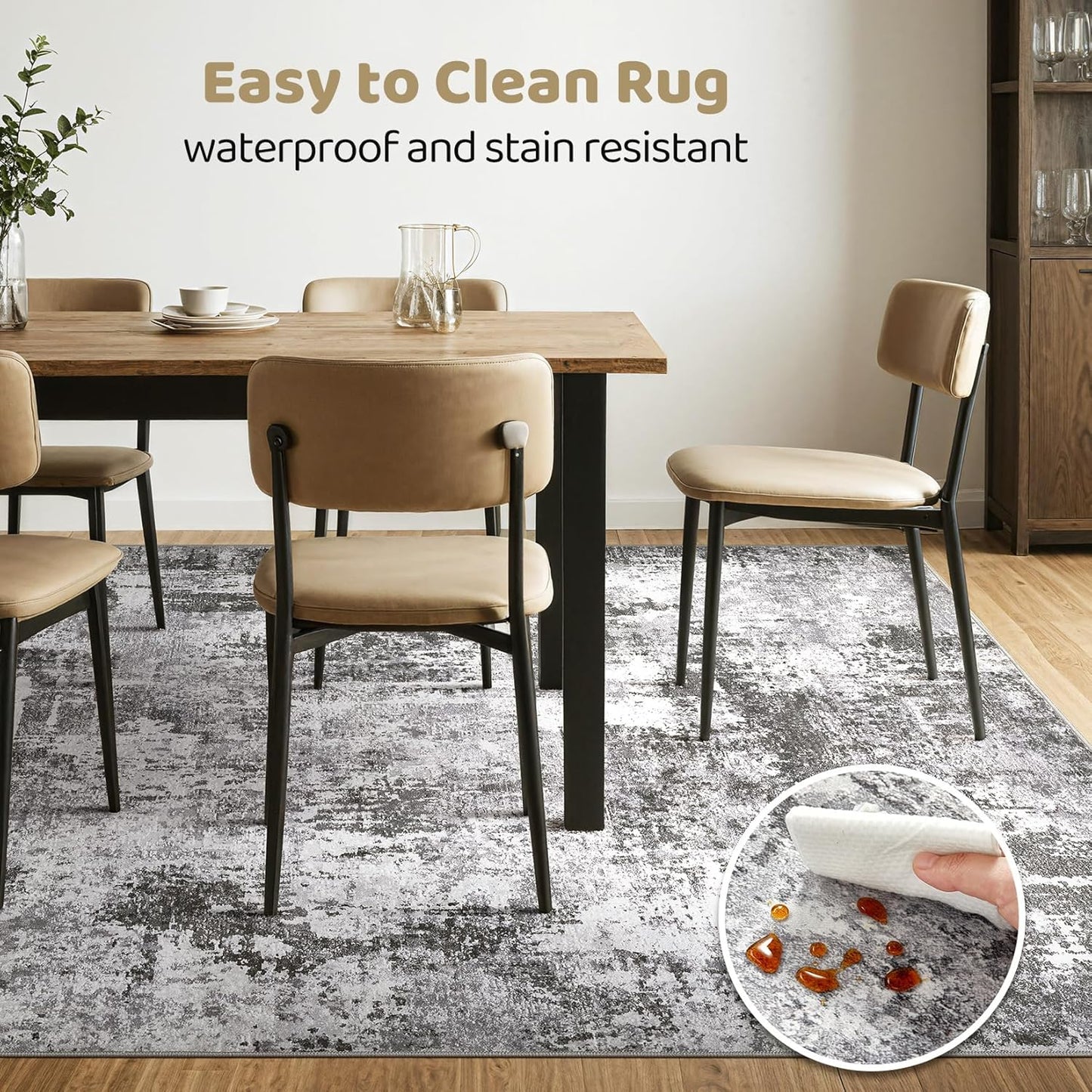 8x10 Area Rugs Living Room: Washable Large Abstract Modern Soft Rug Stain Resistant Indoor Floor Non Slip Accent Carpet for Bedroom Nursery Playroom Office Dining Room Dorm Home House- Black Grey