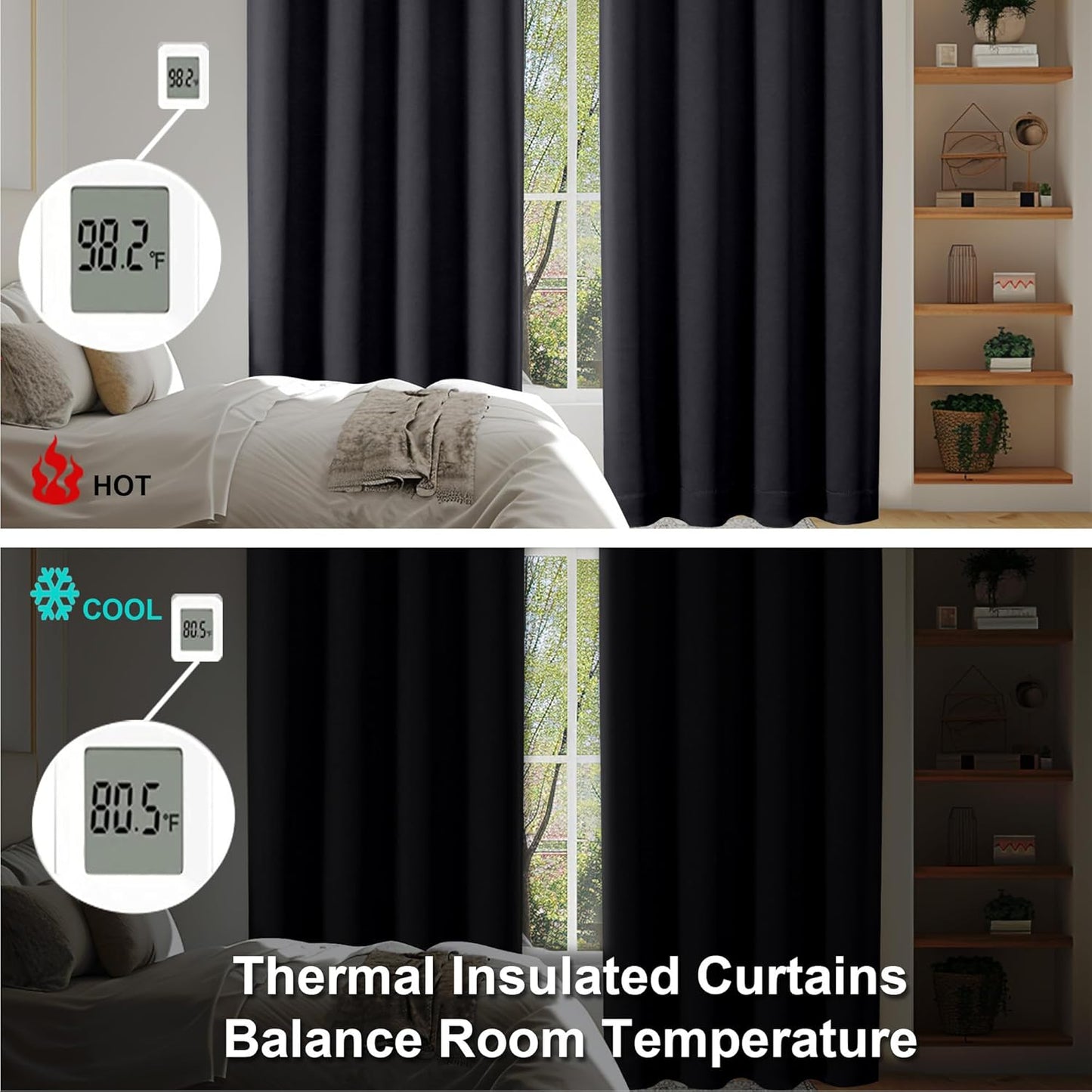 Simplebrand Ava Blackout Extra Long 10ft Curtains for Patio 120 Inches Long 2 Panels Set, Solid Thermal Insulated Energy Saving Rod Pocket Window Treatment Curtains Blackout Drapes, 50 Wx120 L, Black
