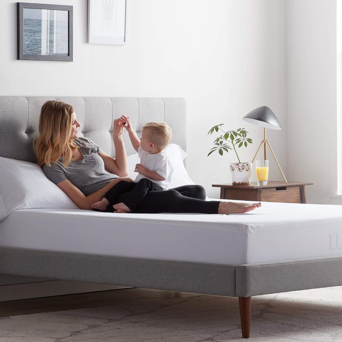 LUCID Premium Rayon from Bamboo Jersey Mattress Protector | Queen Size Waterproof Mattress Protector | Ultra Soft, Fitted Sheet Style, White