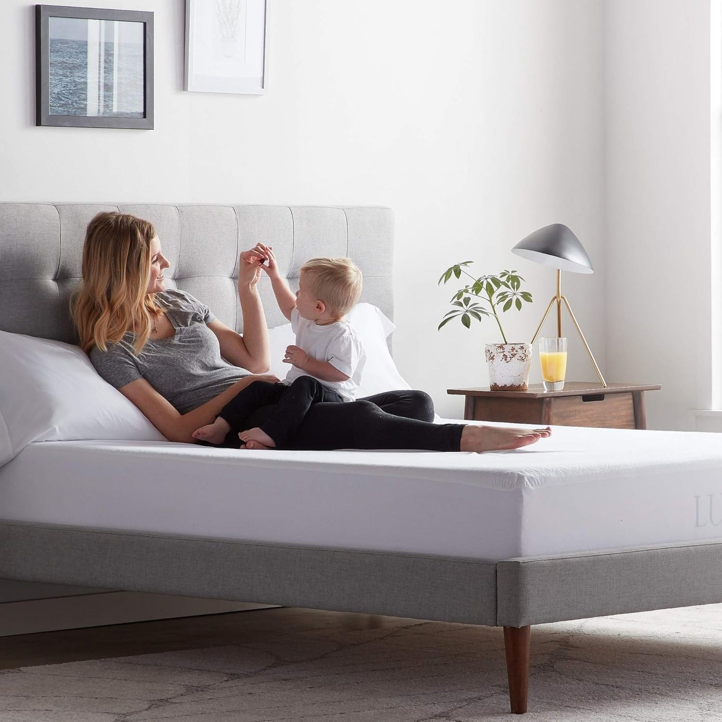 LUCID Premium Rayon from Bamboo Jersey Mattress Protector | Full Size Waterproof Mattress Protector | Ultra Soft, Fitted Sheet Style, White