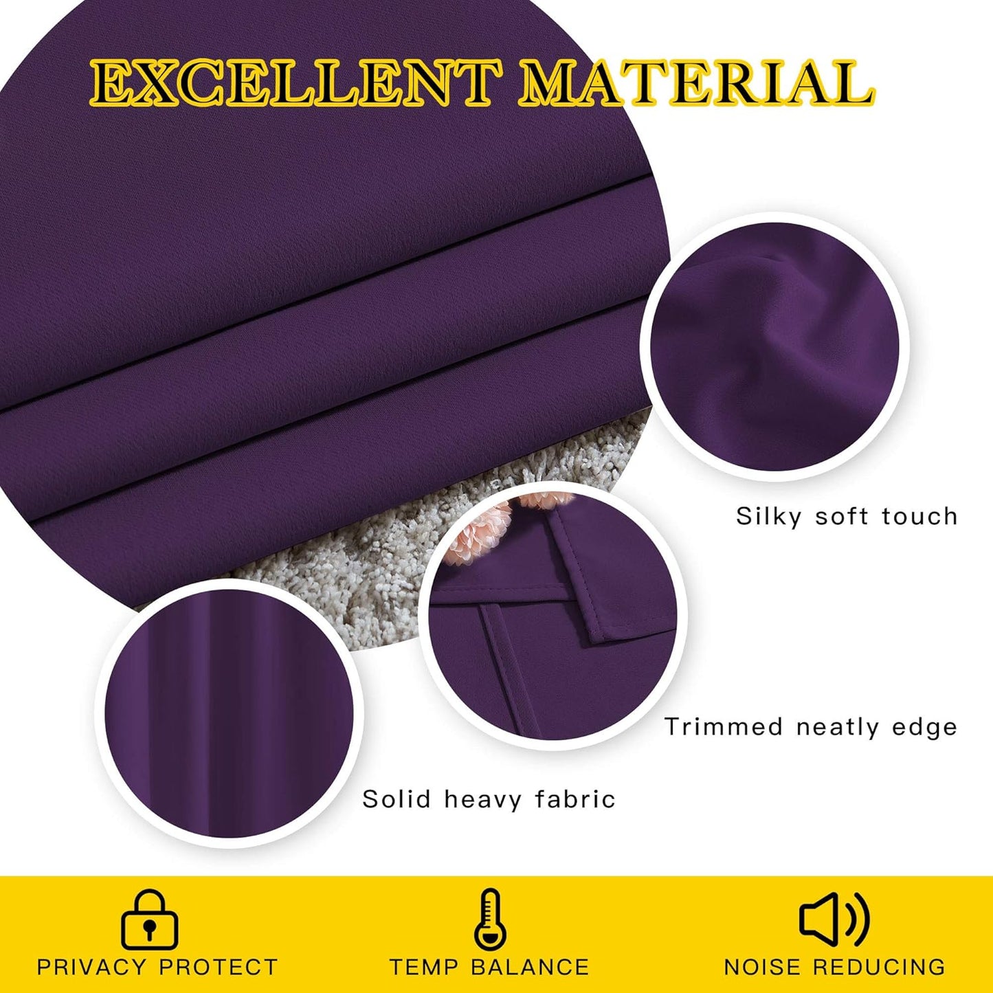 NICETOWN Room Darkening Curtains for Room Divider, Grommet Thermal Curtains Light & Sound Reducing Window Treatments for Sliding Glass Door, W66 x L118, Royal Purple, 2 Panels