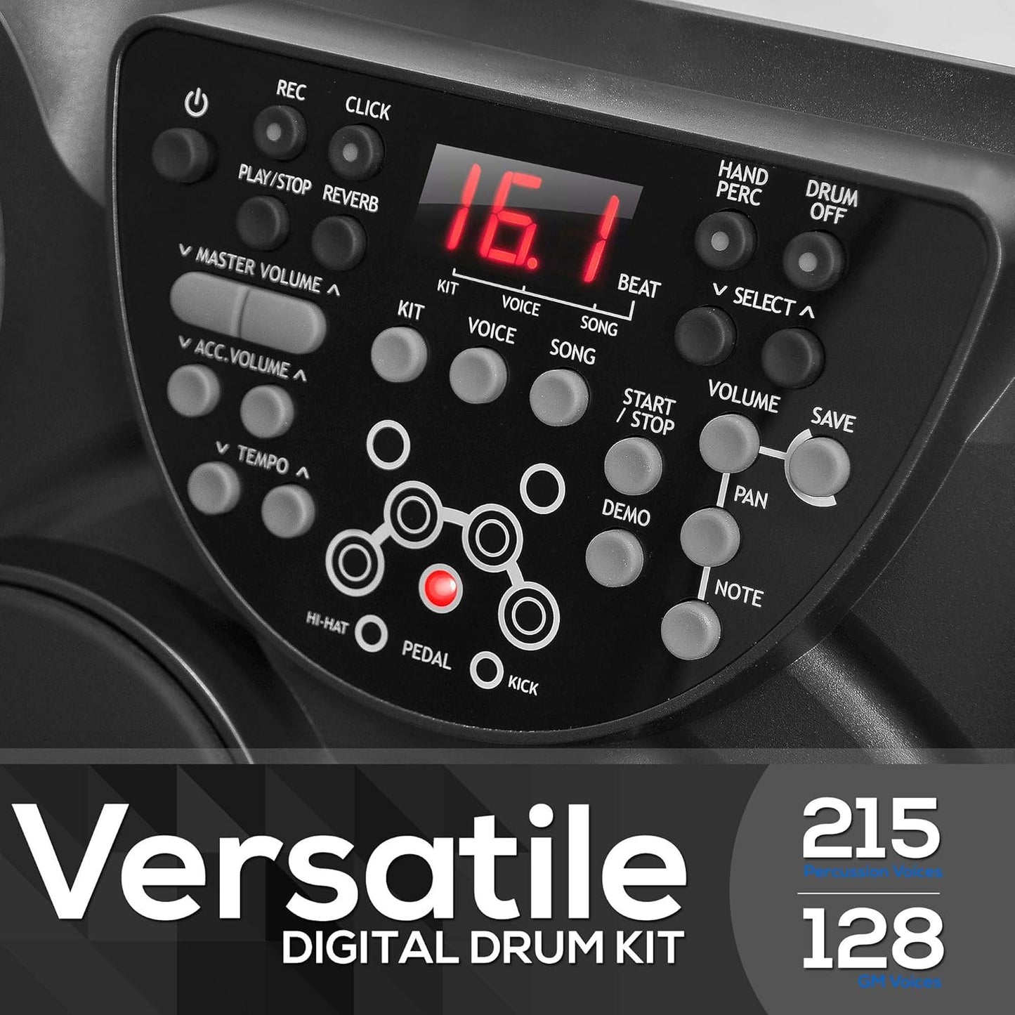 Pyle Electronic Tabletop Digital Drum Set, Compact Portable Drum Pad Kit w/ 8 Touch Sensitive Pads and Pedals, 600 Sounds, USB & Headphone Outputs, MIDI/AUX Inputs, 4x5” Drums & 4x3.5” Cymbals