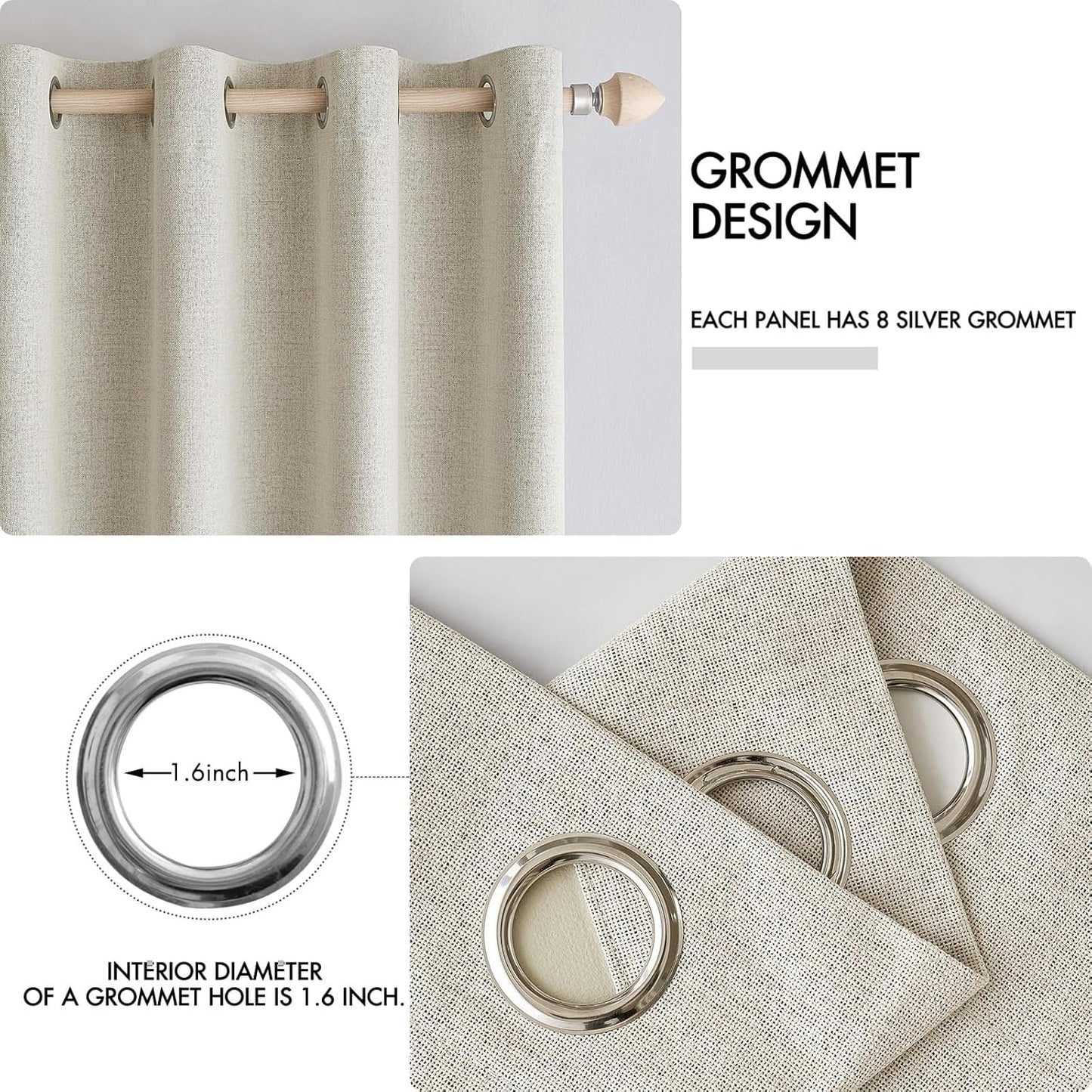 MIULEE 100% Blackout Linen Textured Curtains for Bedroom Solid Thermal Insulated Cream Grommet Room Darkening Curtains & Drapes Luxury Decor for Living Room Nursery 52 x 63 Inch (2 Panels)