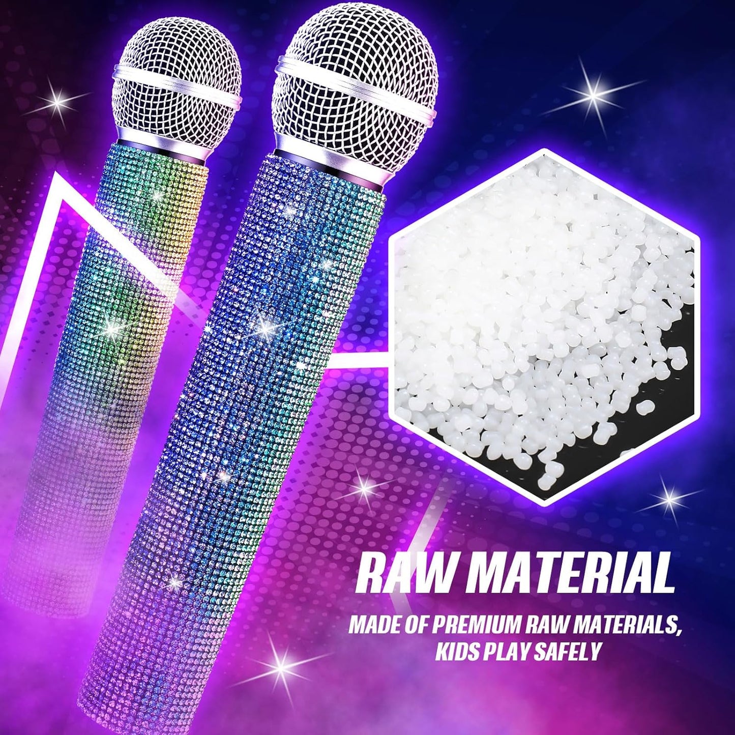 Sanwuta Fake Microphone Prop Sparkly Bling Rhinestones Plastic Play Microphone Pretend Glitter Bedazzled Mic for Cosplay Party Costume(Gradient)