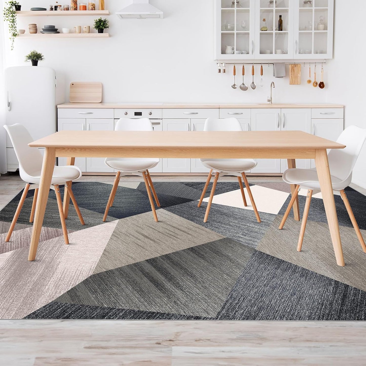 HOMFINE Washable Modern Area Rug - Geometry Style 5x7 Rugs for Living Room, Bedroom, Machine Washable Rug Soft Non Slip Non Shedding Area Rug - Green, 5'x7'