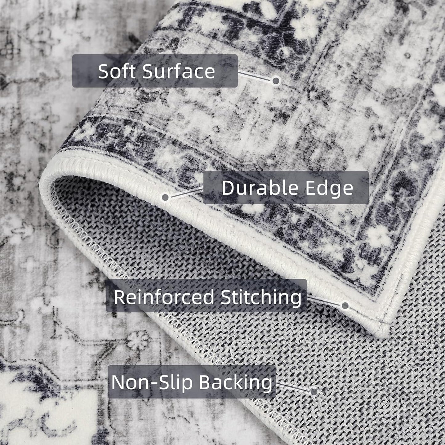 Boho Kitchen Runner Rug 3x8 Washable Runner Rug with Non-Shedding, Vintage Rugs Runners for Hallways Carpet Runner Grey/Navy