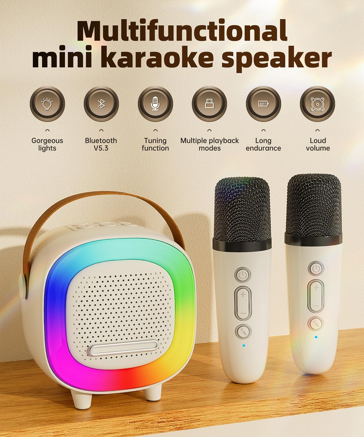 Mini Karaoke Machine Speaker for Kids Adults, Portable Bluetooth with 2 Wireless Microphones, Children's Day Birthday Gift Ideas for Toys for Teens Boys and Girls Aged 4, 5, 6, 7, 8, 9, 10, 11, 12+