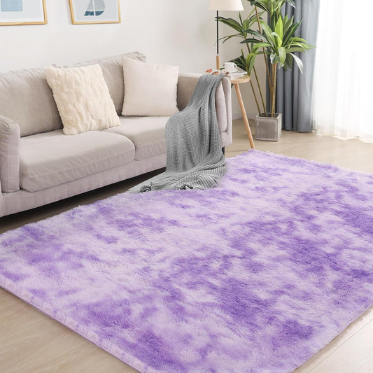 Luxury Area Rug, 6x9 Rugs for Living Room, Ultra Soft Rugs for Bedroom, Non-Slip Indoor Carpet for Nursery, Kids Room, Playroom, Home Decor, Tie-Dyed Purple