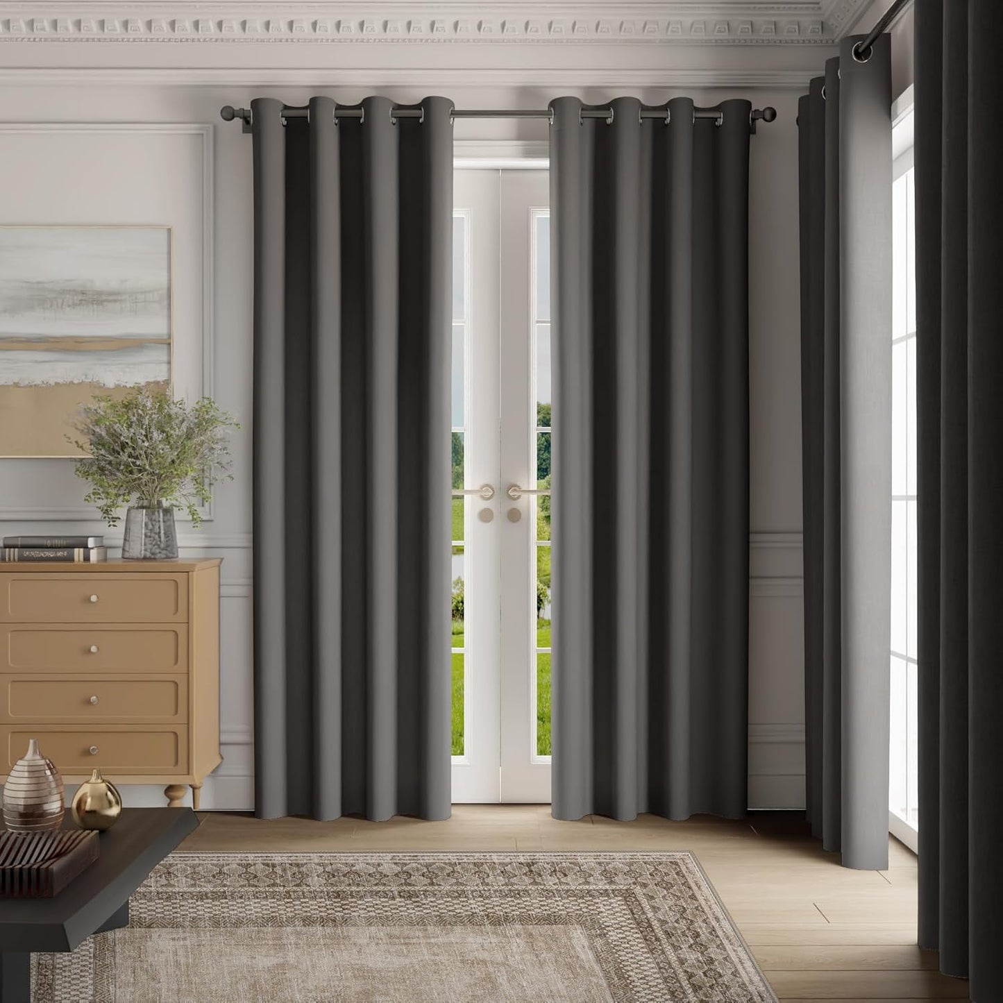 NICETOWN Light Blocking Grey Curtains 63 Inch Length 2 Panels for Living Room, Bedroom, Office Thermal Insulated Blackout Drapes Solid Grommet Noise Reducing Window Curtains, W40