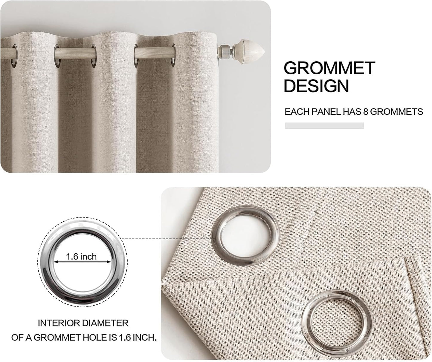 MIULEE Linen Textured Curtains for Bedroom Solid 100% Blackout Thermal Insulated Natural Grommet Room Darkening Curtains & Drapes Luxury Decor for Living Room Nursery 52 x 54 Inch (2 Panels)