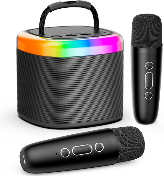 JYX Mini Karaoke Machine for Kids, Portable Bluetooth Karaoke Speaker Unpowered Cabinets with 2 Wireless Microphones and Party Lights and Adults, Birthday Gifts for Girls Boys Family Party(Dark Gray)