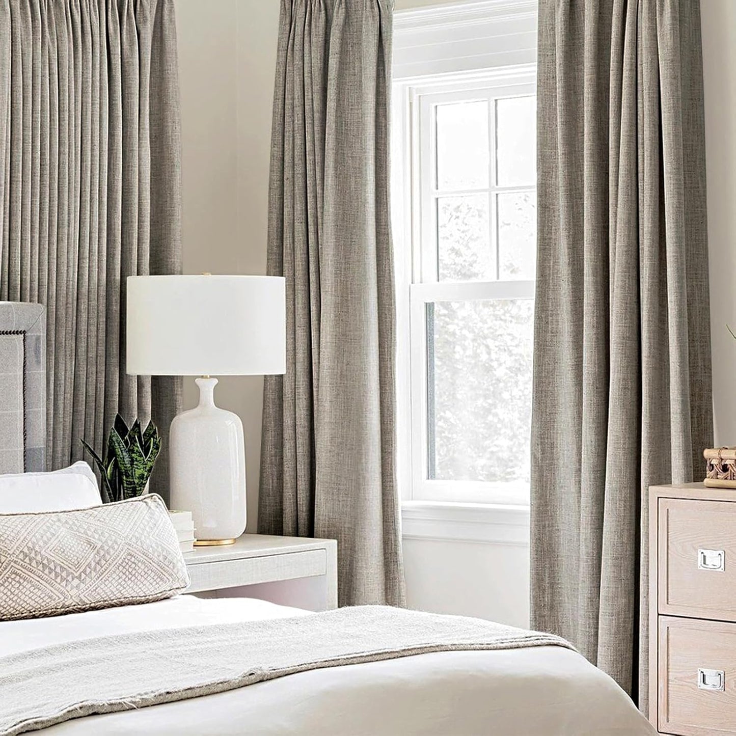 MIULEE Linen Texture Curtains for Bedroom Solid 100% Blackout Thermal Insulated Linen Curtains Grommet Room Darkening Drapes for Living Room Nursery 52x63 Inch (2 Panels)