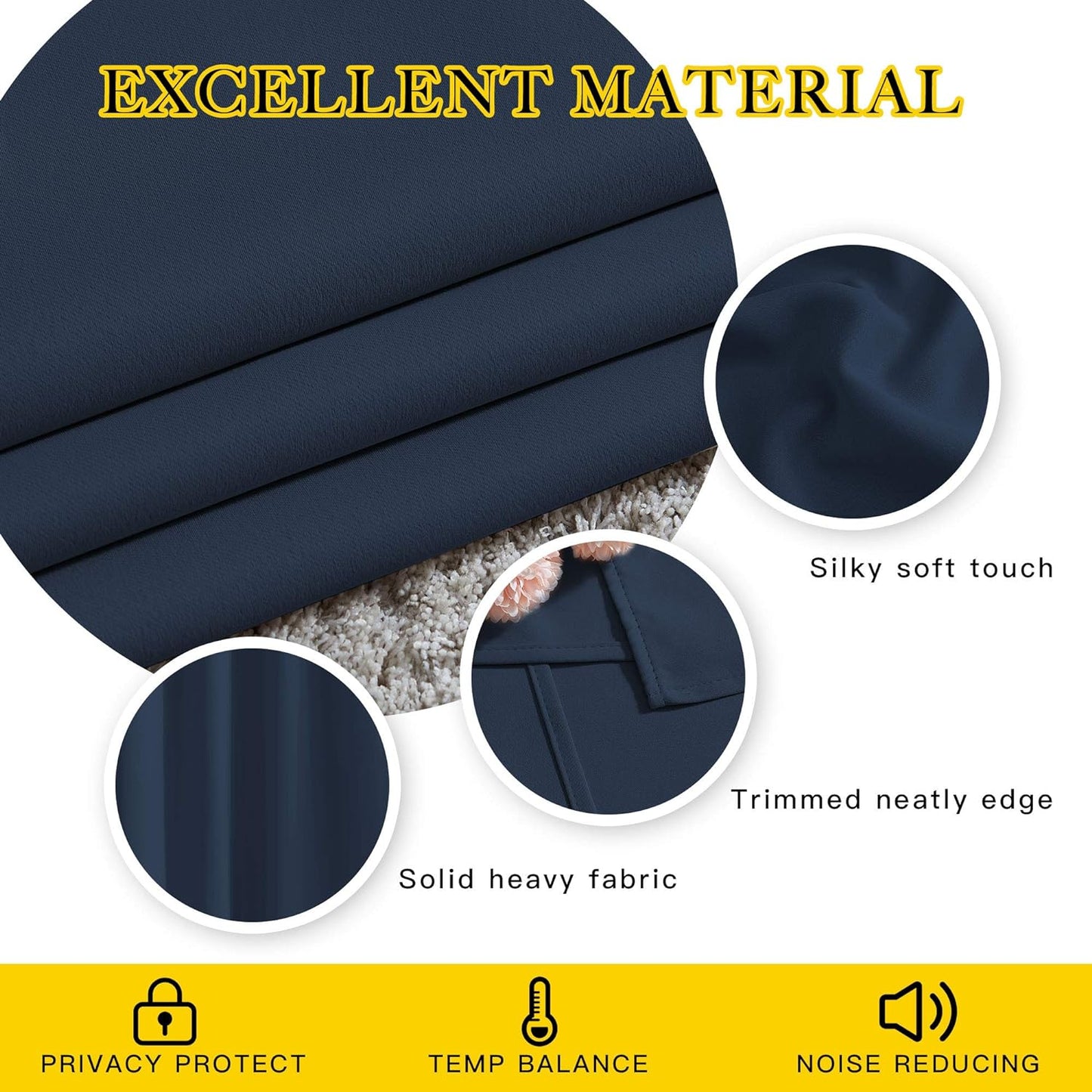 NICETOWN Window Drapes Long Curtains - (52 inches Wide x 120 inches Long, Navy, 2 Pieces) Living Room Panels Grommet Top Window Treatment for Hall & Guest Room