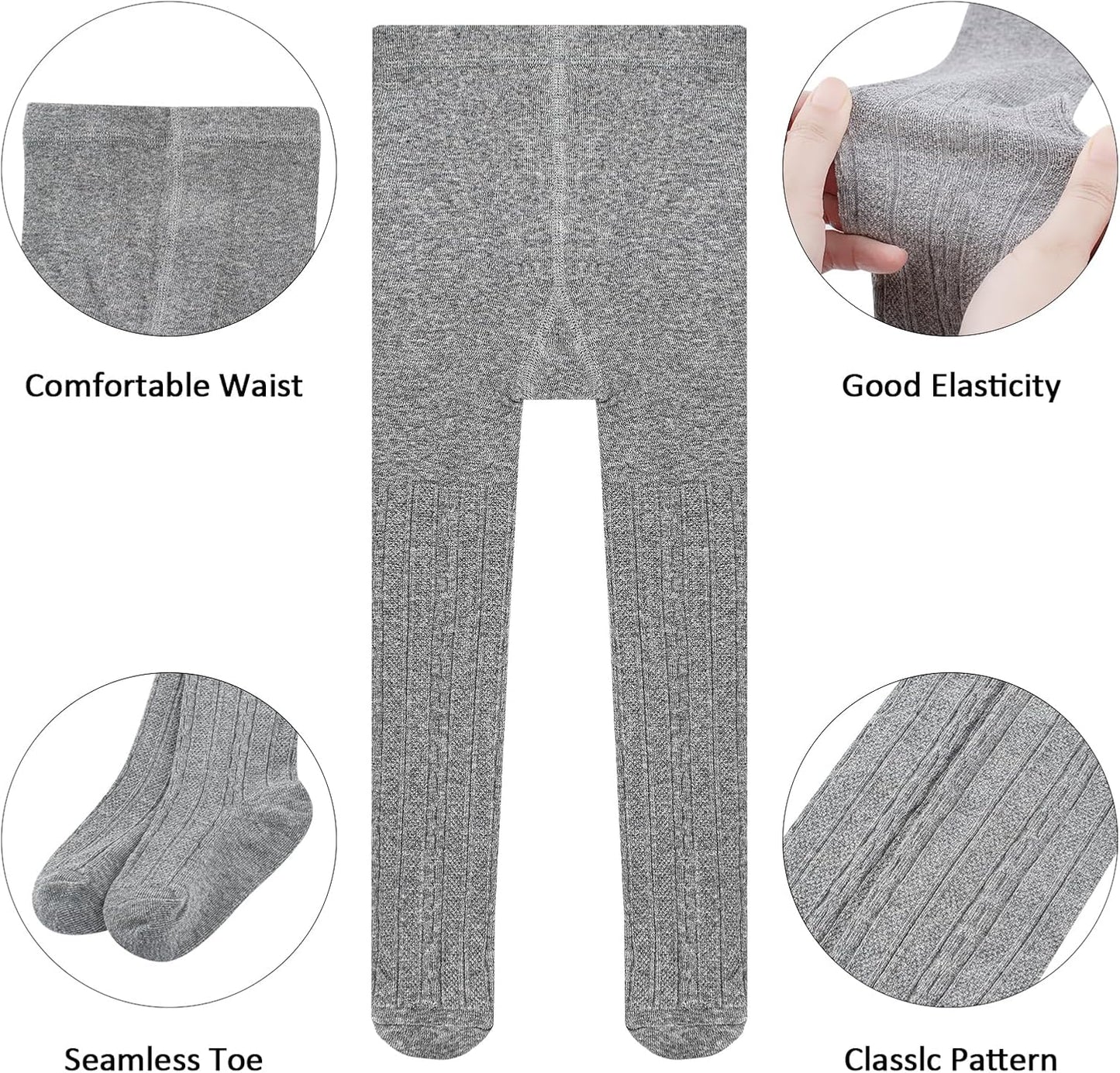 Looching Pack of 5 Toddler Baby Girls Leggings Tights Cotton Cable Knit Stocking Pants Pantyhose for 1-12T