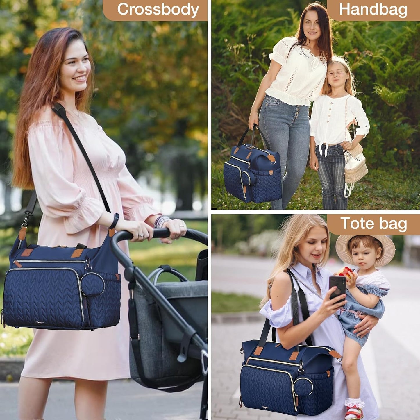 Diaper Bag Tote, Large Baby Diaper Bags Waterproof, Hospital Bag for Labor Delivery with Pacifier Case, Changing Pad, Shoulder Strap, Dark Blue