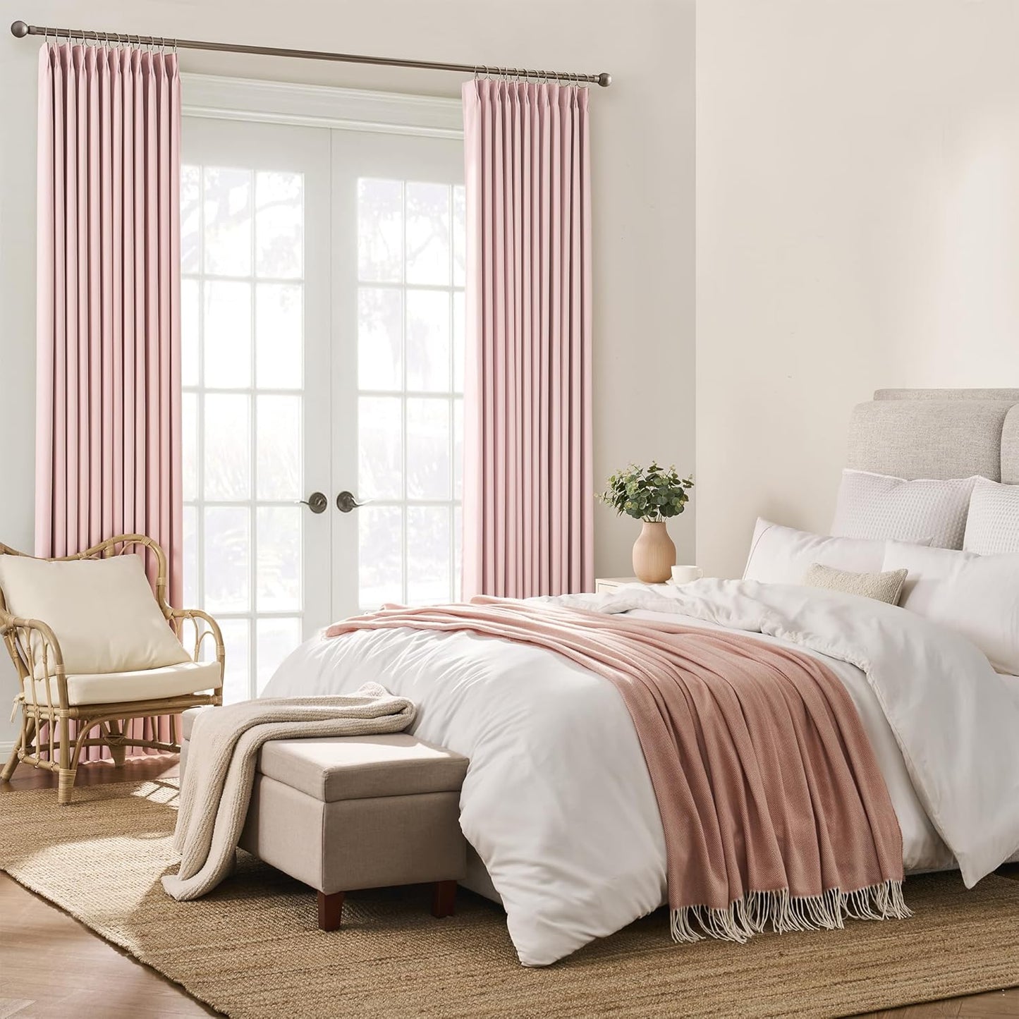 KEQIAOSUOCAI Blackout Curtain Drapes Pleated with Hooks,Thermal Insulated Darkening Solid Sound Reducing Drapes Light Blinds Window Treatment for Bedroom Living Room(Baby Pink, 2 Panels, W40 x L102)