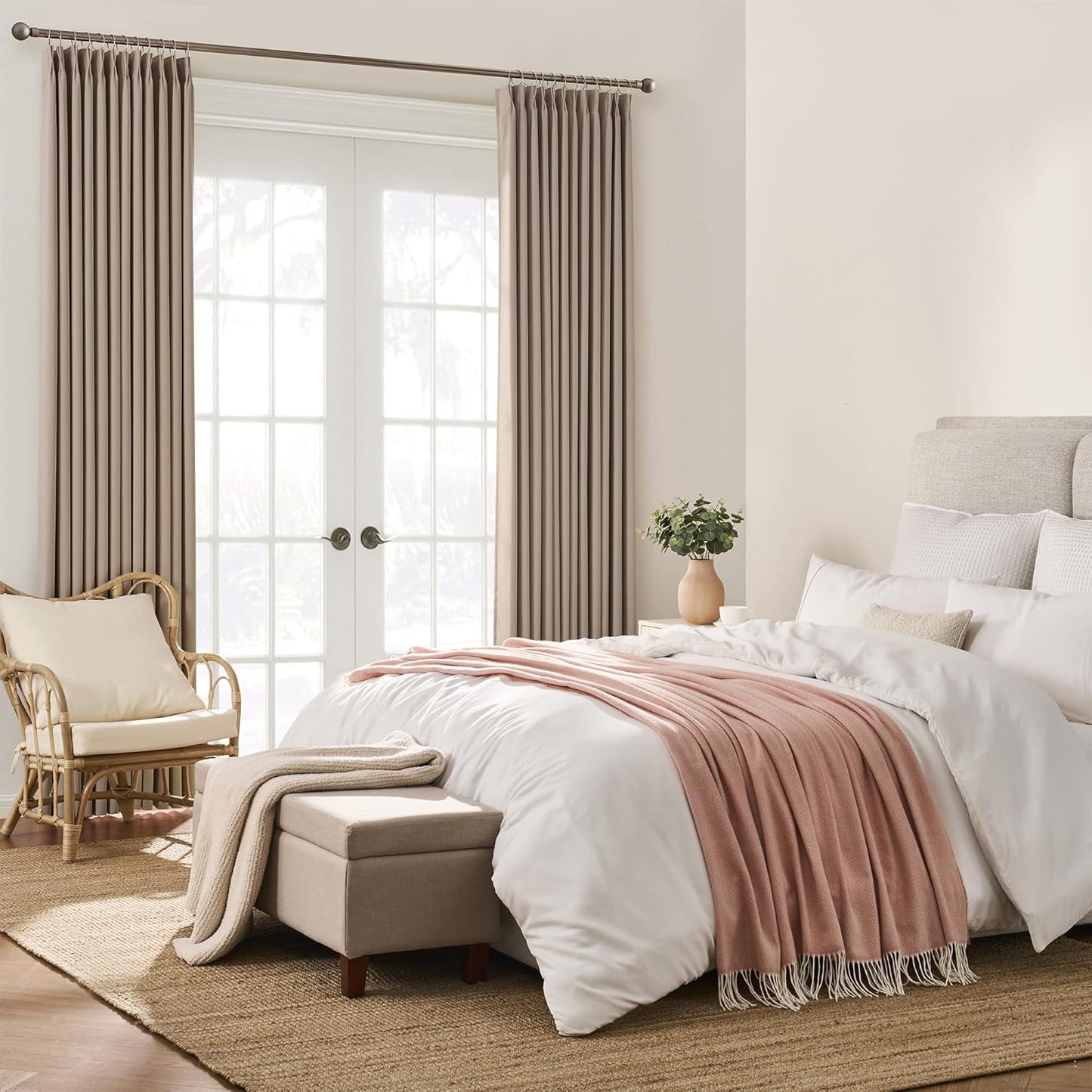 Pinch Pleated Patio Sliding Door Curtains 95 Inch Length, Blackout Room Divider Vertical Blinds Curtain Drapes for Living Room Dining Room French Door(Khaki, 100 Inch Wide per Panel, 2 Panels)