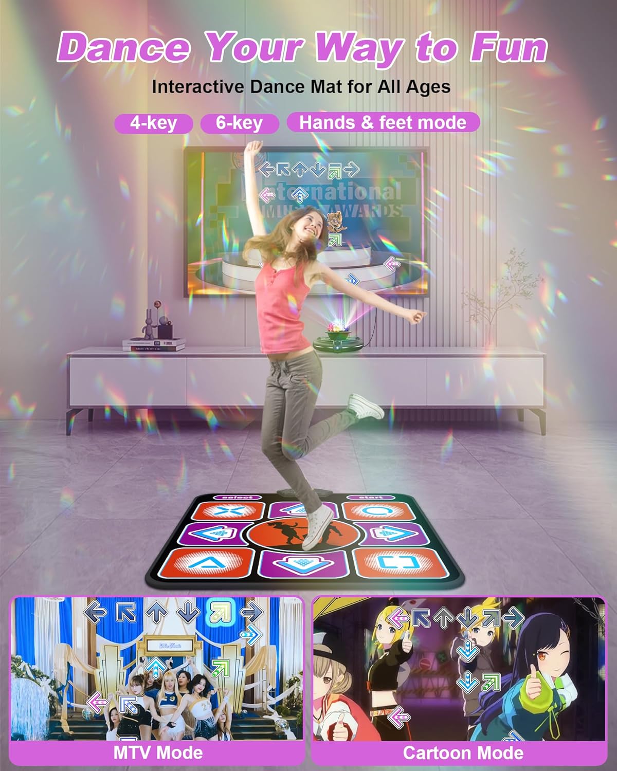 Dance Mat, Electronic Dance Mat for TV with Camera, Non-Slip Dance Mat for Girls, Birthday Gifts Dance Game Mat for Kids Adults Girls Boys (Black)