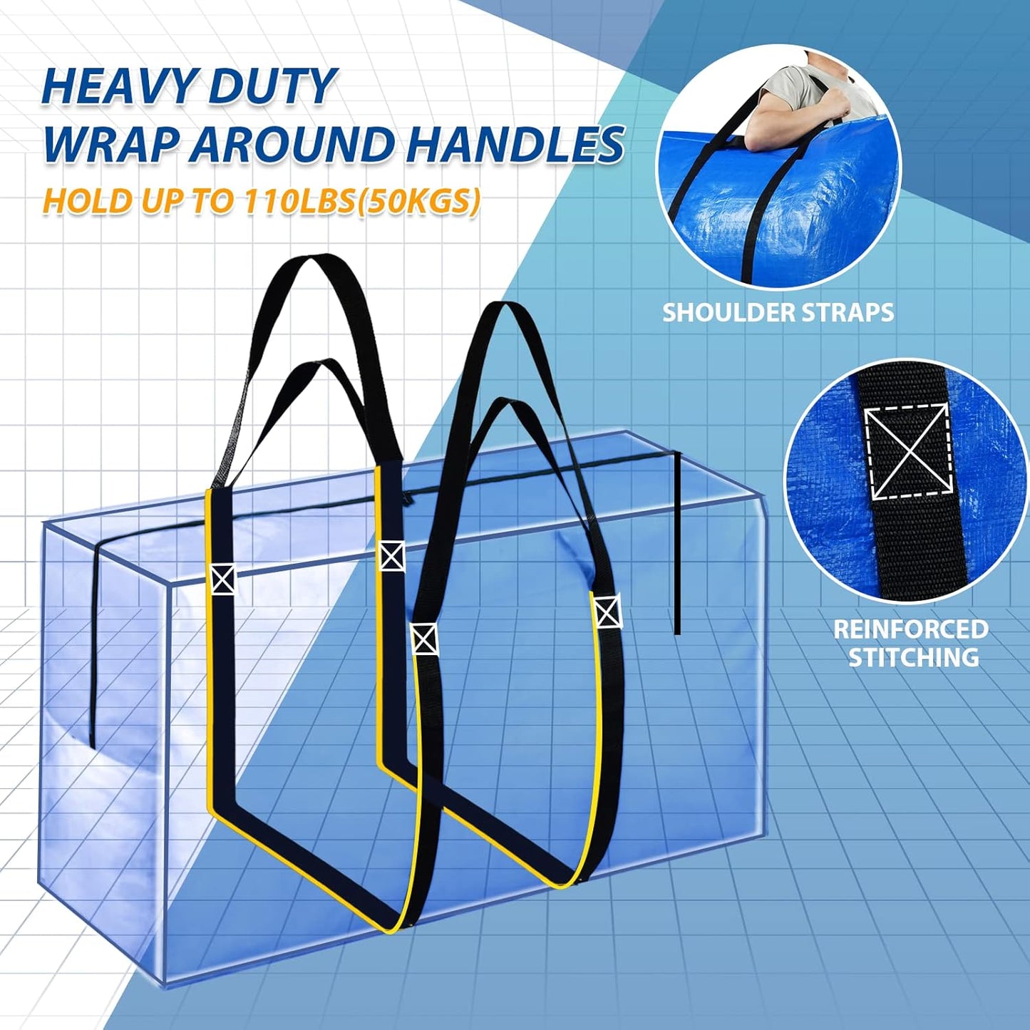 57 Gallon Extra Large Storage Bags, XXL Jumbo Large Moving Bags Heavy Duty, Storage Totes Moving Boxes Supplies for College, Foldable Duffle Bag for Travel, Christmas Tree Bag, 42x23x13.5inch