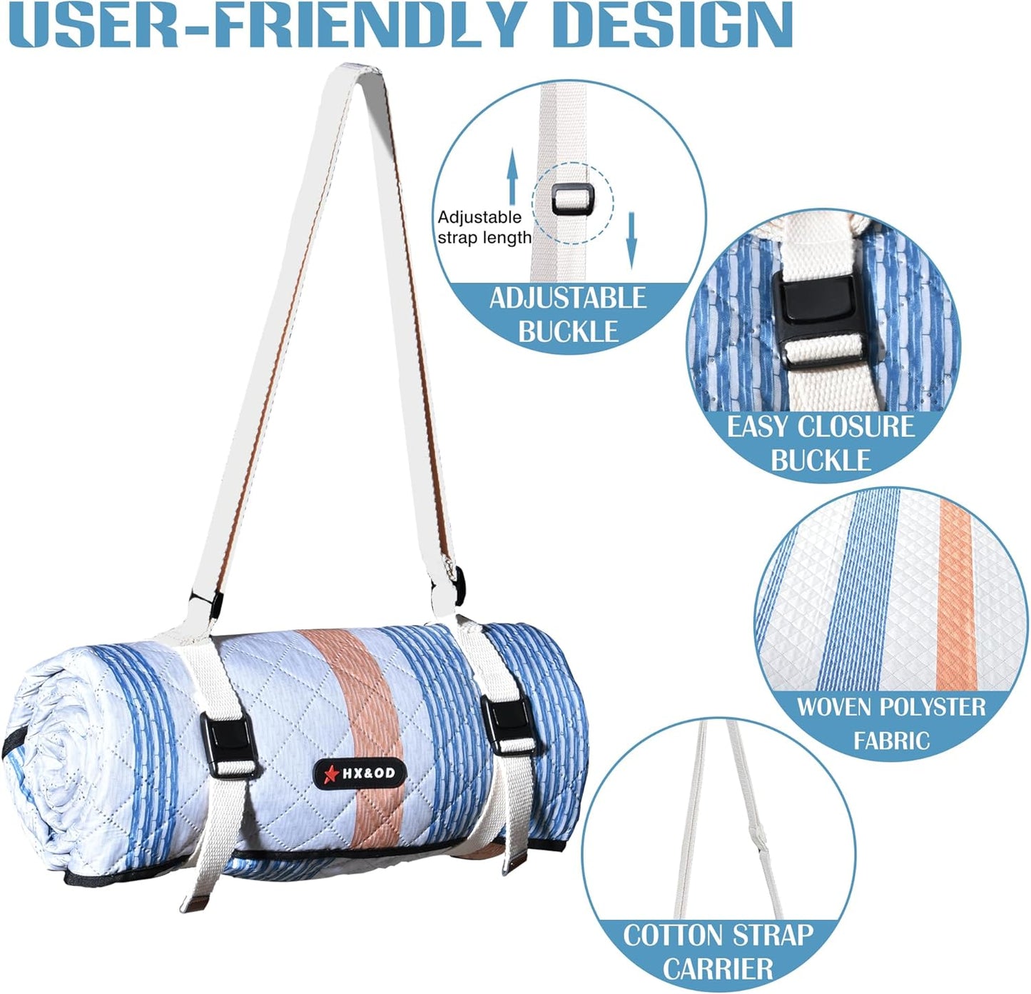 Waterproof Picnic Mat, Outdoor Camping Oversized Field Blanket. Portable Thickened Camping Blanket, Suitable for Beach, Camping, Music Festival, Party, Outdoor Adventure. (Yellow&Blue&White, 80”x80”)