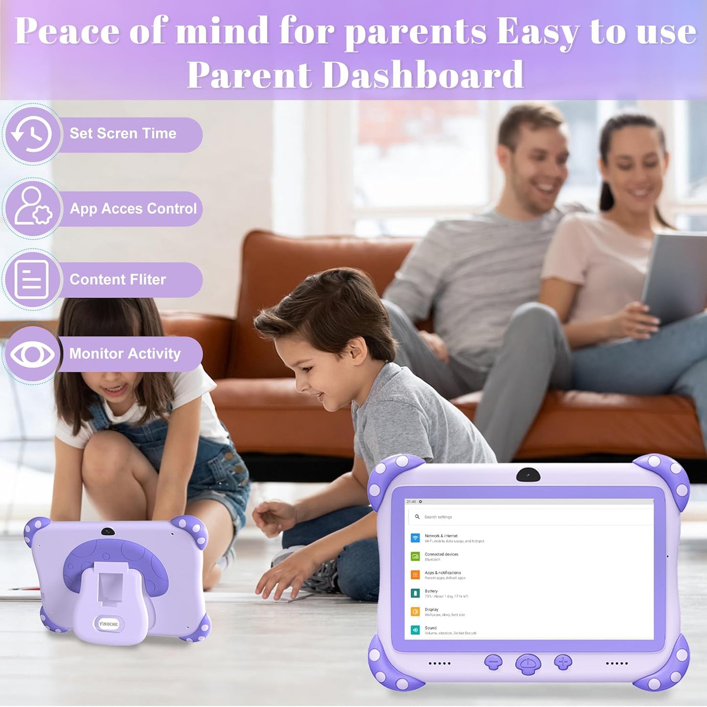 Kids Tablet 7 inch Toddler Tablet for Kids WiFi Tablets 32G Android Dual Camera Parental Control with Kids app Pre-Installed YouTube Netflix (Purple)