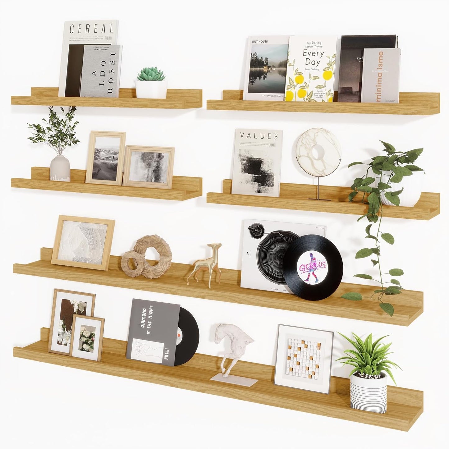 Axeman Picture Ledge Shelf, Floating Shelves for Wall Decor Storage Set of 6, 48 inch Floating Wall Mounted Shelves, Shelves with Lip for Living Room, Bedroom, Nursery, Bathroom, Kitchen, Oak