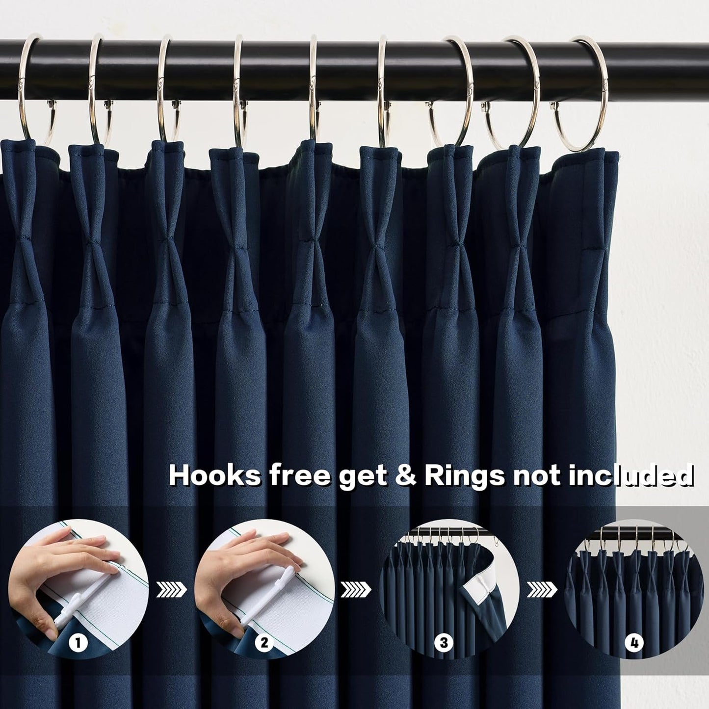 Pinch Pleated Curtains 150 Inches Long 2 Panels Set, Thermal Insulated Blackout Room Darkening Curtain for Bedroom,Window Draperies with Hooks(Navy Blue,40x150-inch)