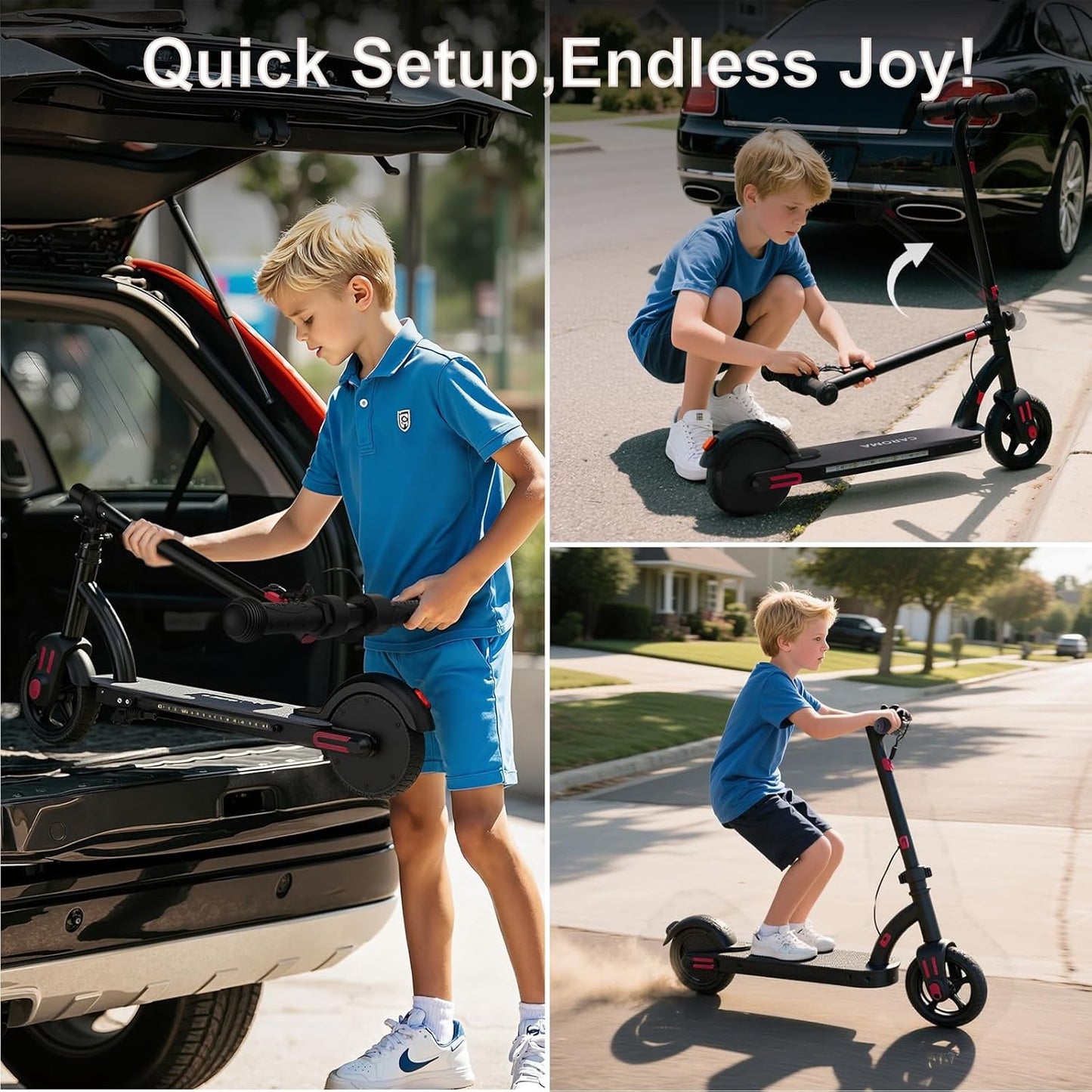 Caroma Electric Scooter for Kids Ages 6-12,150W/180WMotor,10 MPH Max Speed & 7 Miles,Colorful Lights,Adjustable Height & Speed,LED Display,Foldable Kids Electric Scooter 132 Lbs Max Load,Idea Gift