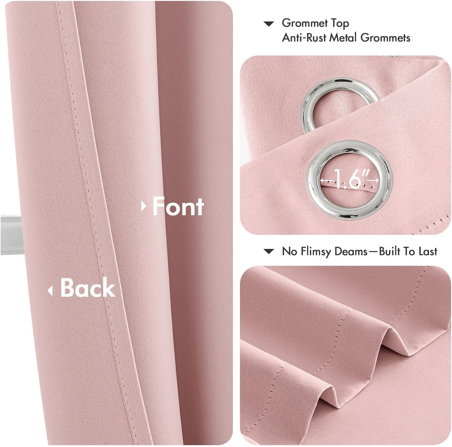 MIULEE Baby Pink Blackout Curtains for Girls Bedroom Living Room 68 Inches Long 2 Panels, Nursery Thermal Insulated Room Darkening Drapes Solid Grommet Top Noise Reducing Window Curtains 40x68 Inch