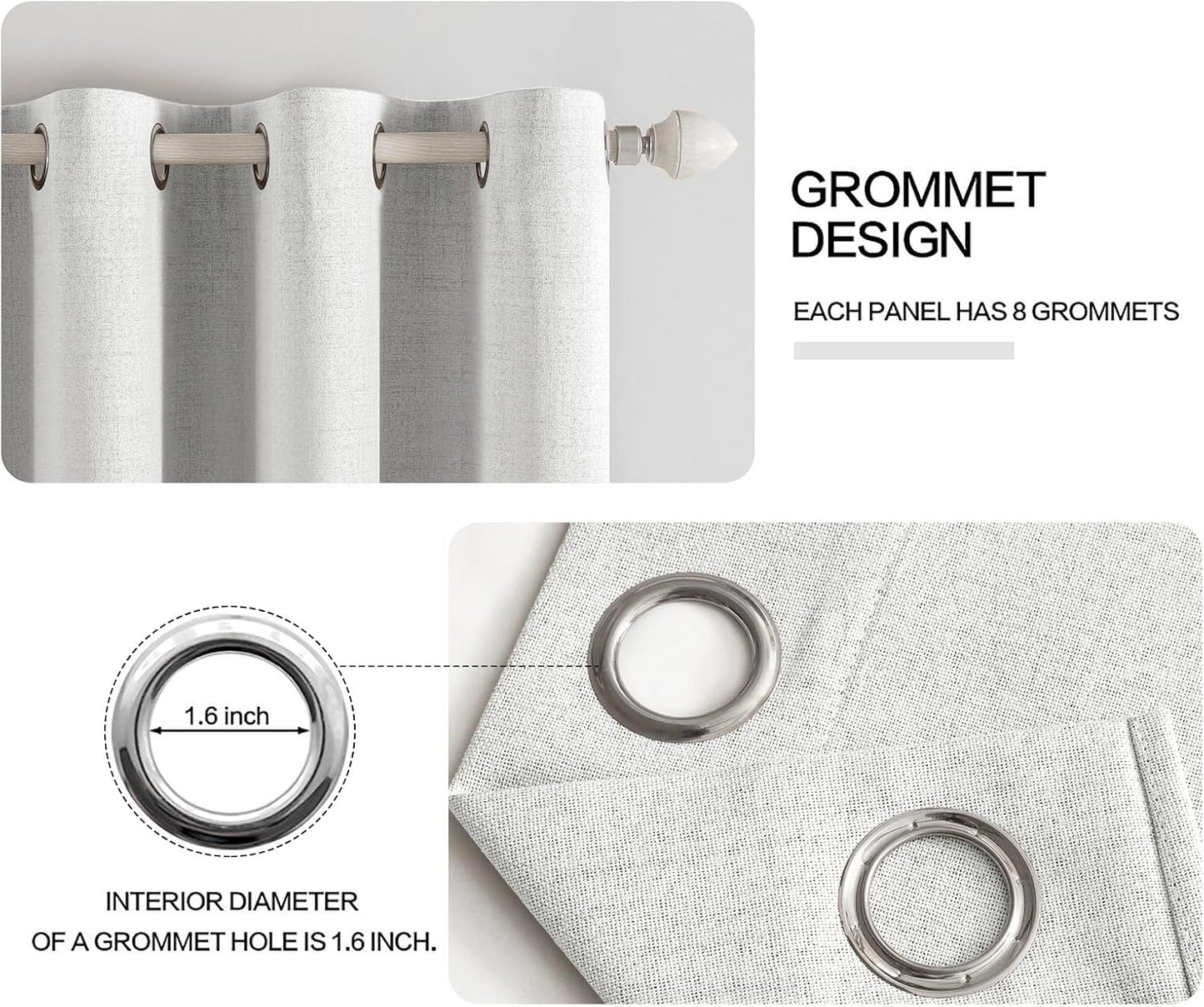 MIULEE 100% Blackout Linen Textured Curtains for Bedroom Solid Thermal Insulated Heathered White Grommet Room Darkening Curtains & Drapes Luxury Decor for Living Room Nursery 52 x 108 Inch (2 Panels)