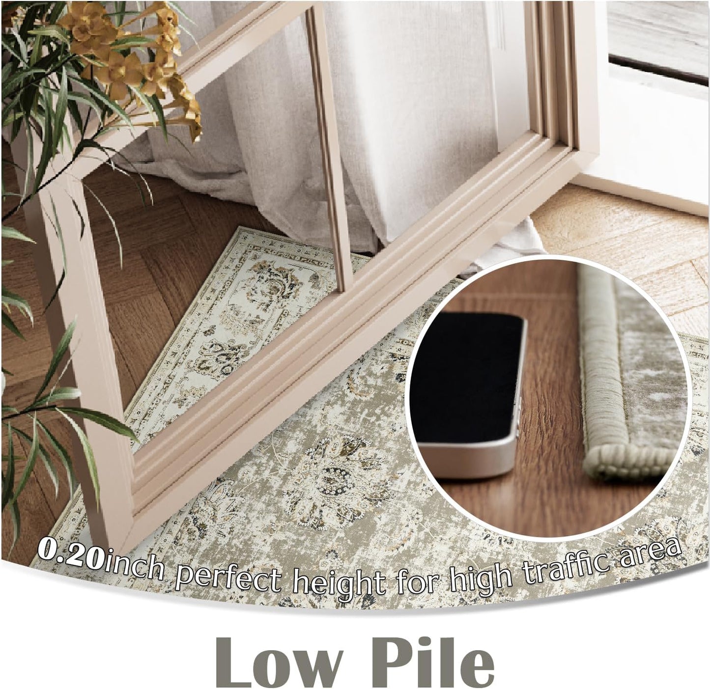 jinchan Runner Rug 2x6 Washable Hallway Runner - Vintage Floral Non Slip Low-Pile Soft Thin Kitchen Rug Distressed Carpet for Farmhouse Bedroom Entryway Laundry Room(2x6ft,Taupe)