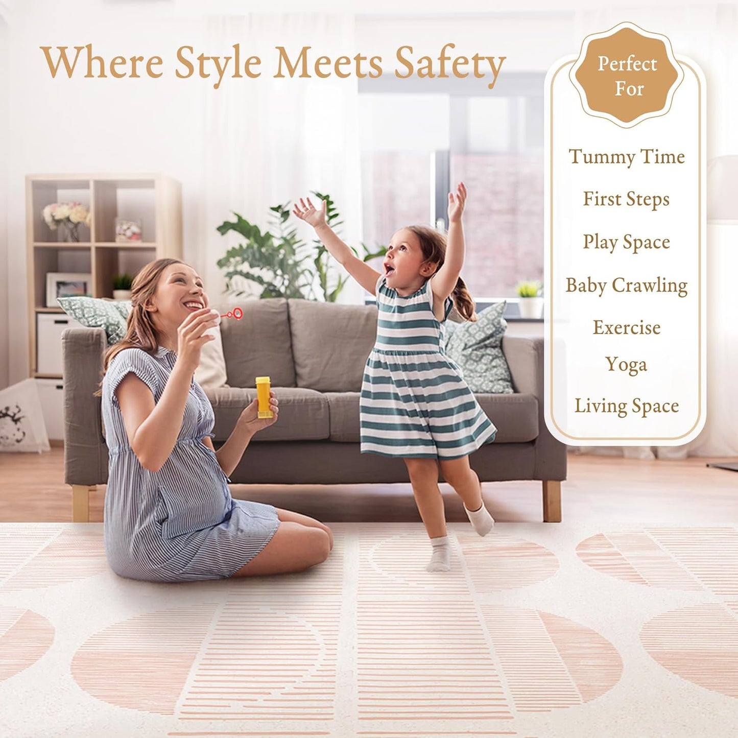 Super 1 Inch Thick Premium Quality Exercise & Baby Foam Play Mats - Expandable & Large Non-Toxic Odorless Floor Mat - 6 Tiles Spacious 6x4ft, Peel-Resistant - Cream Pink