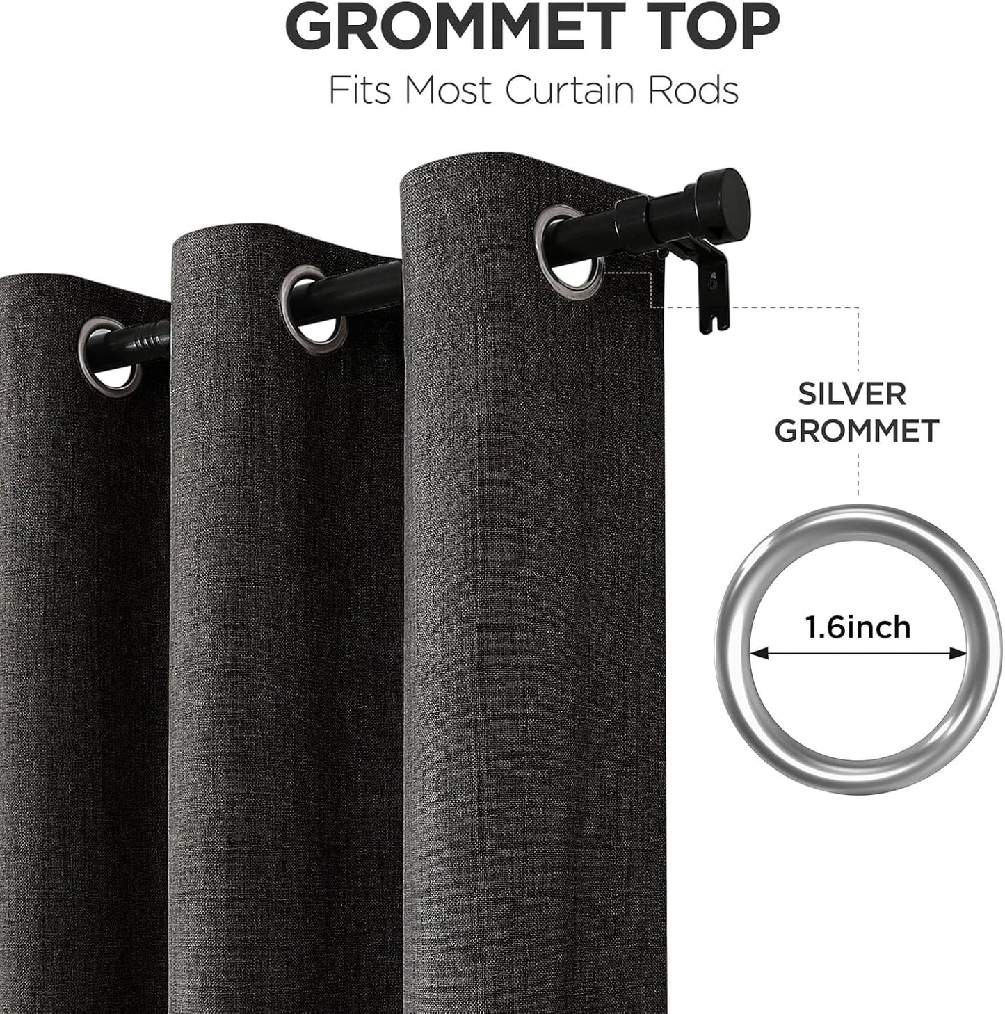 Joydeco Blackout Curtains 63 Inches Long 2 Panels Burg, Room Darkening Curtains for Bedroom, 100% Black Out Textured Thermal Drapes Privacy Protection 2 Panels Set(W52 x L63 Inch, Charcoal Grey)