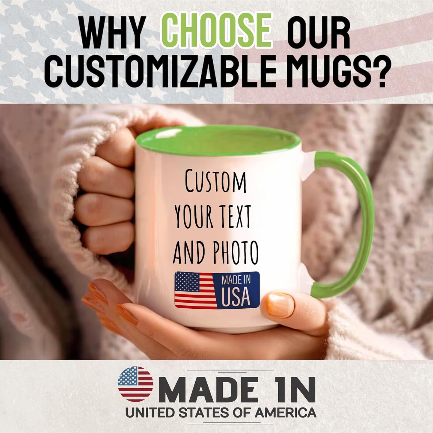 Custom Mug Upload Your Picture Personalized Coffee Mug with Photo Text Name Customized Cup Unique Ideas Gifts for Men Women Mom Dad Girlfriend Boyfriend Friend Family (Green, 11oz)