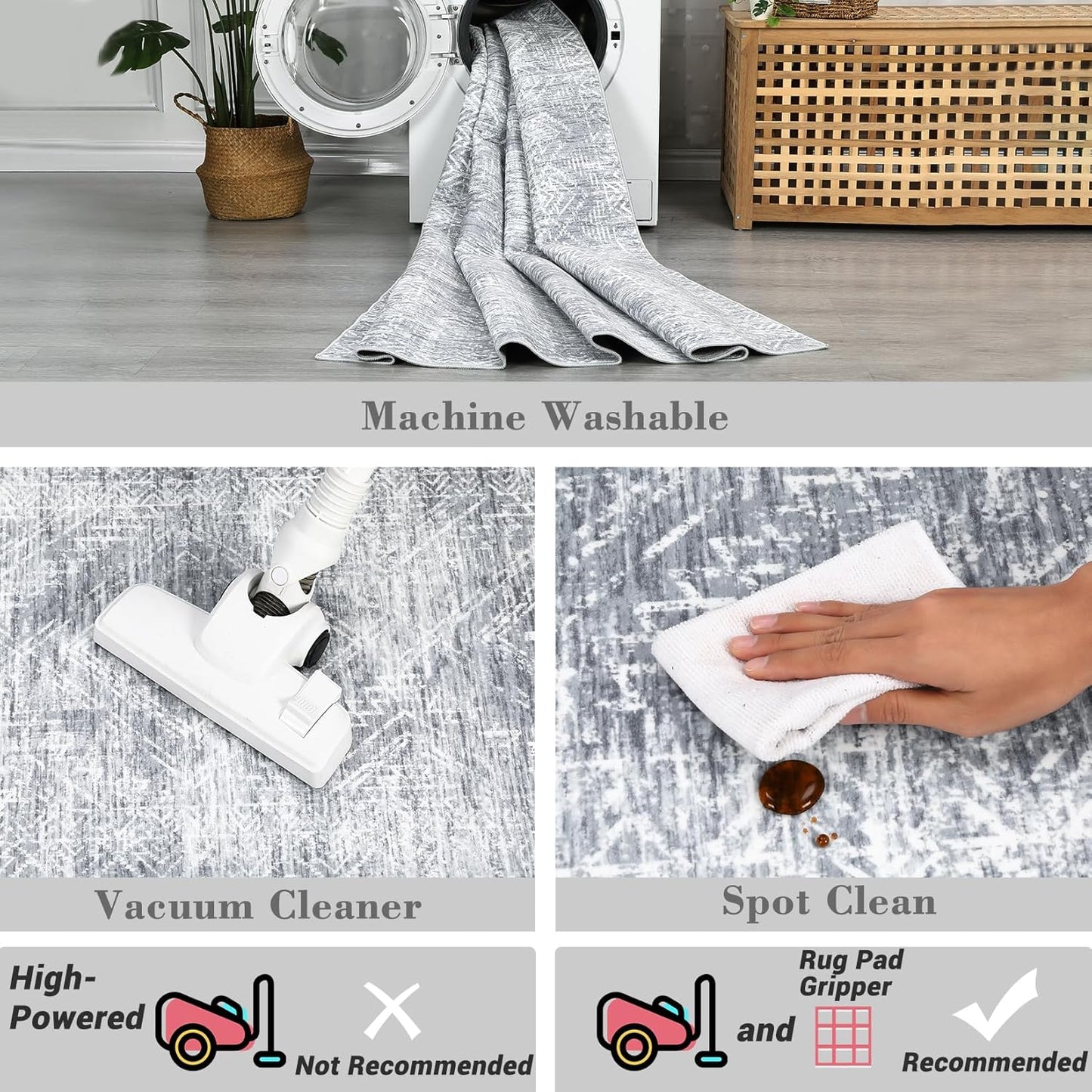 COZYLOOM 2x6 Runner Rug Hallway Modern Washable Distressed Accent Carpet with Non-Slip Backing, Ultra-Soft Contemporary Geometric Floor Mat for Living Room, Kitchen, Bedroom, Grey
