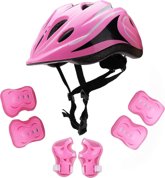 Kids Helmet Knee Elbow Pads Wrist Guard Sport Protective Gear Adjustable Scooter Skateboard Roller Bike Skate Cycling Safety Set for Boy Girl 4-12 Years
