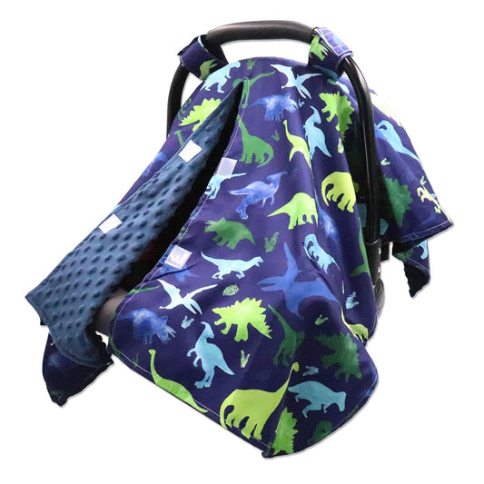 TANOFAR Car Seat Cover Baby, Carseat Covers Baby Boy Girl, Peekaboo Opening Infant Car Seat Cover for Winter, Warm & Cozy, Blue Dinosaur