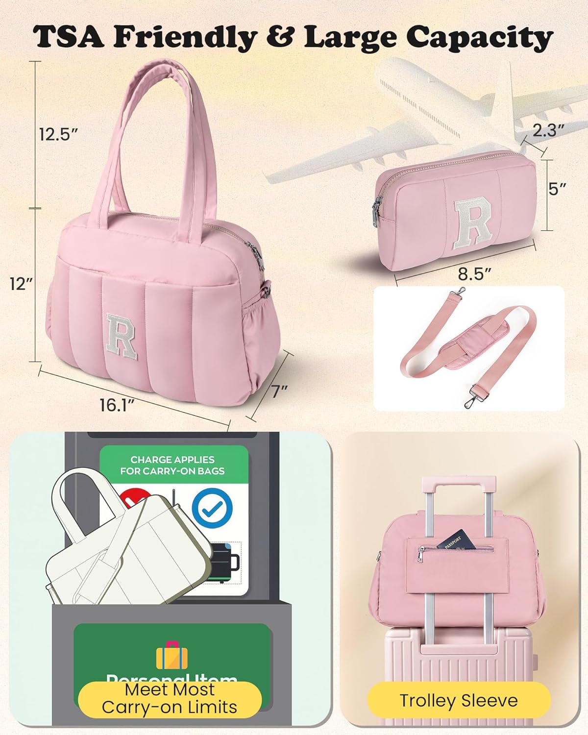 Gifts for Granddaughter, Duffle Bag for Travel, Weekender Bags for Women，Initial Overnight Bag with Wet Pocket，Lightweight Travel Bags Personalized Gym Tote with Makeup Pouch