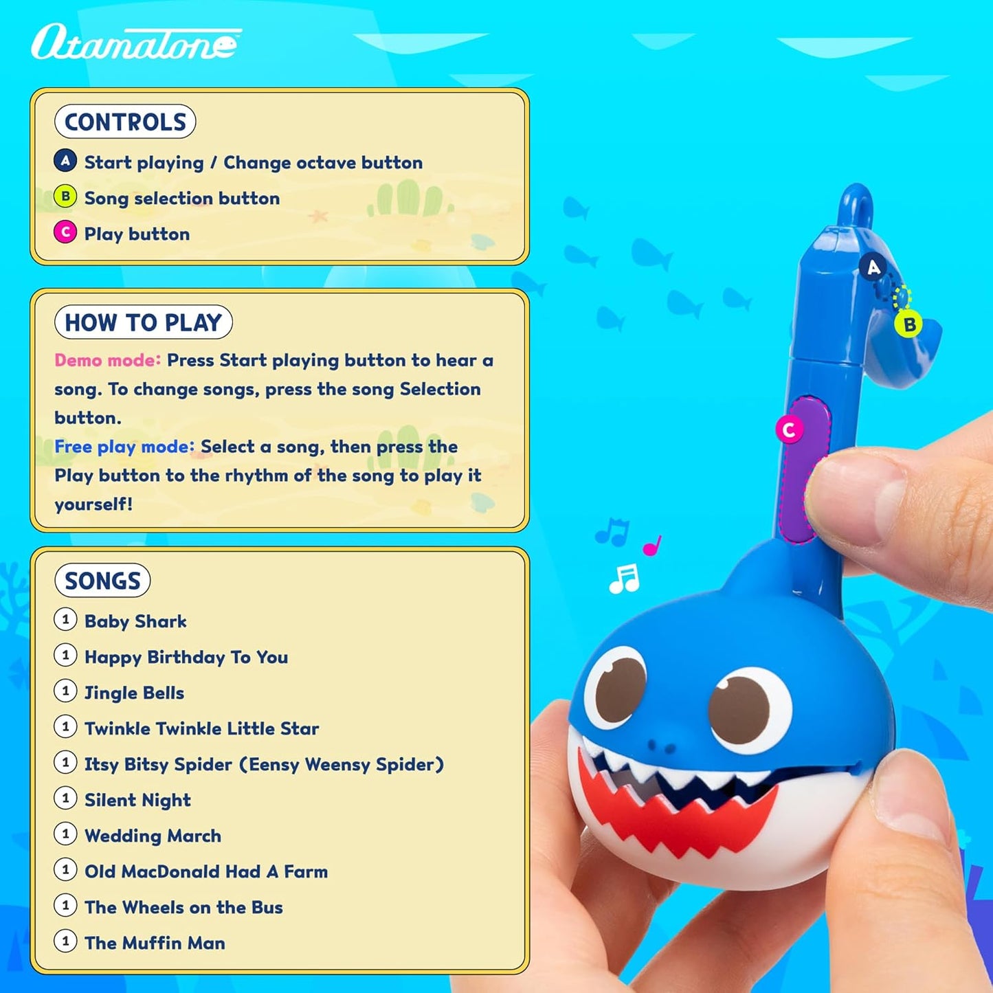 Otamatone Melody [Special Baby Shark Edition] Portable Mini Size Electronic Keychain Musical Toy from Japan – by Maywa Denki [English Instructions] – Daddy Shark