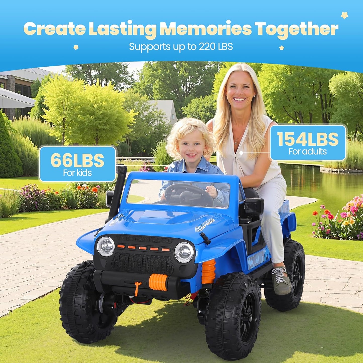 24V Kids Toddler Ride On Truck Electric Car Kids Ride On Truck Car Electric Jeep Off-Road Truck for Parent Remote Control LED Lights Music Powerful Wheels for Ages 3+(Blue)