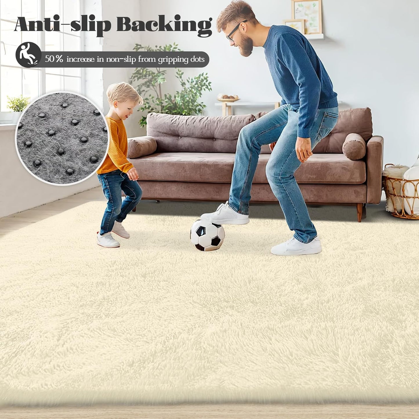 4x6 Area Rug for Living Room: Fluffy Shag Soft Washable Rugs Fuzzy Plush Indoor Carpet for Bedroom Nursery Playroom Dorm Kids Girls Boys Room (Cream White, 4'x6')